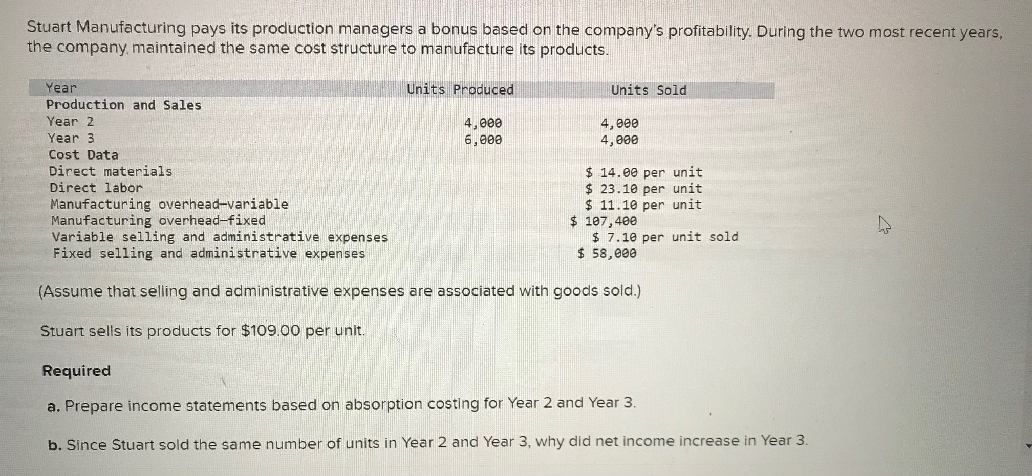Stuart Manufacturing pays its production managers a bonus based on the