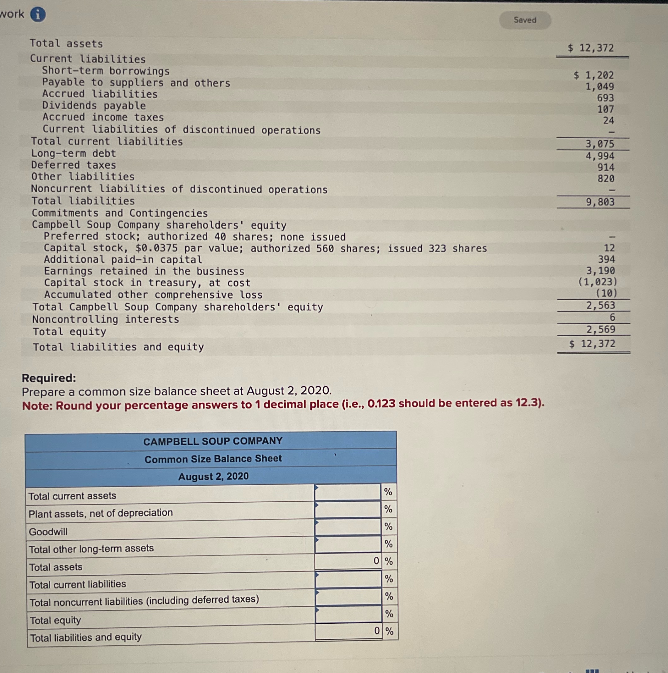  work i Saved Total assets $ 12, 372 Current liabilities Short-term