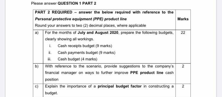 Please kindly provide with workings Please answer QUESTION 1 PART 2 PART