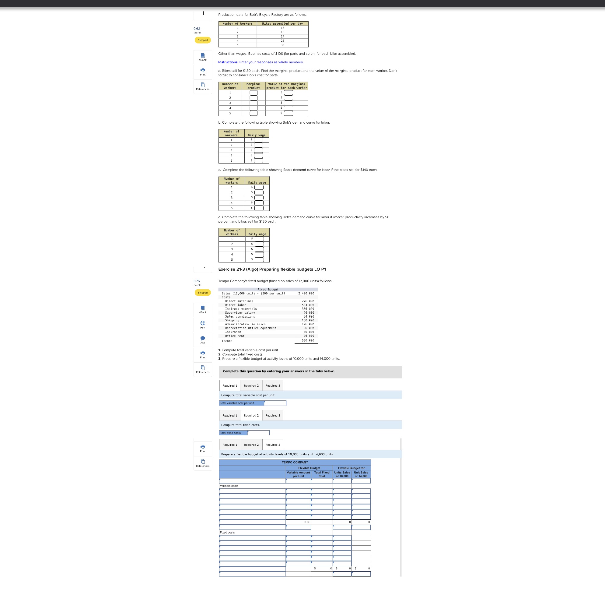 Can you help me answer these questions? Production data for Bob's Bicycle