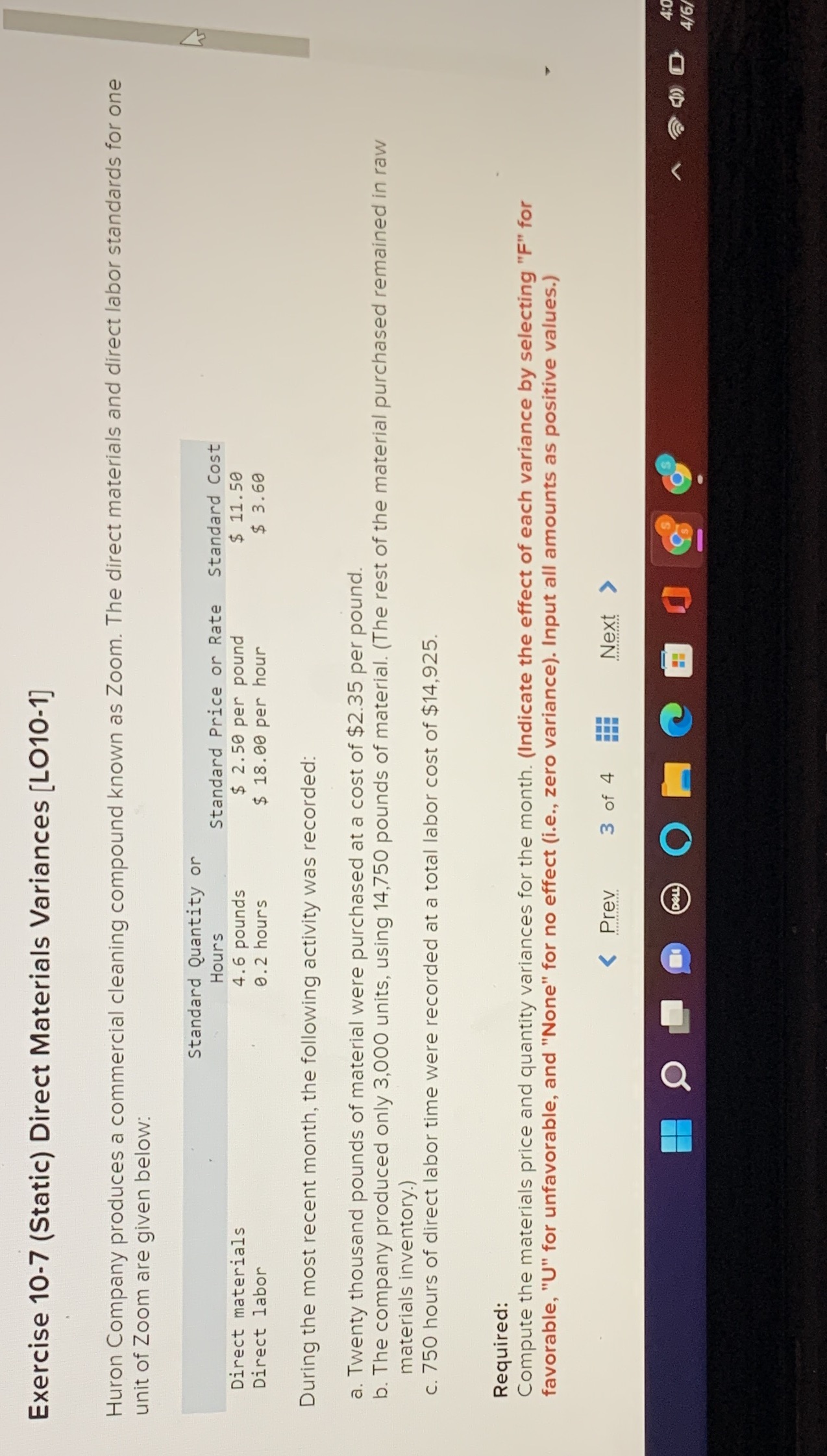 A. Material price variance? B. Materials quantity variance ? Exercise 10-7 (Static)