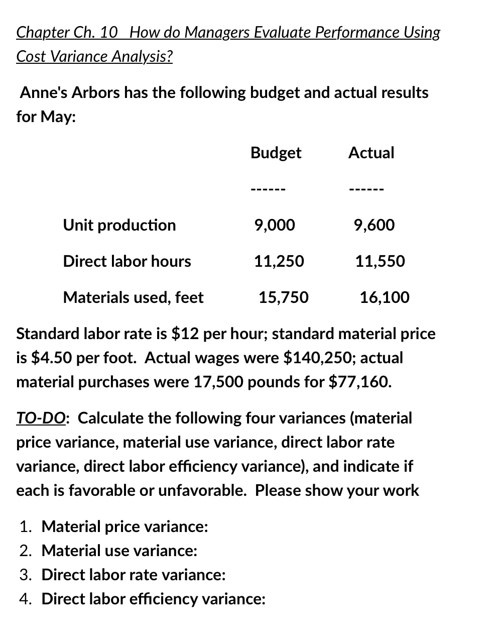  Chapter Ch. 10 How do Managers Evaluate Performance Using Cost Variance