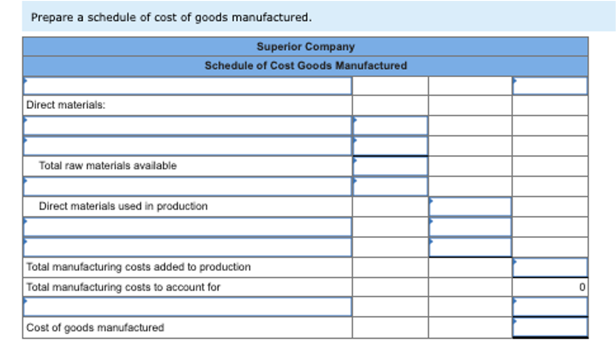 year. Superior Company Income Statement 0 Selling and administrative expenses:Prepare a schedule