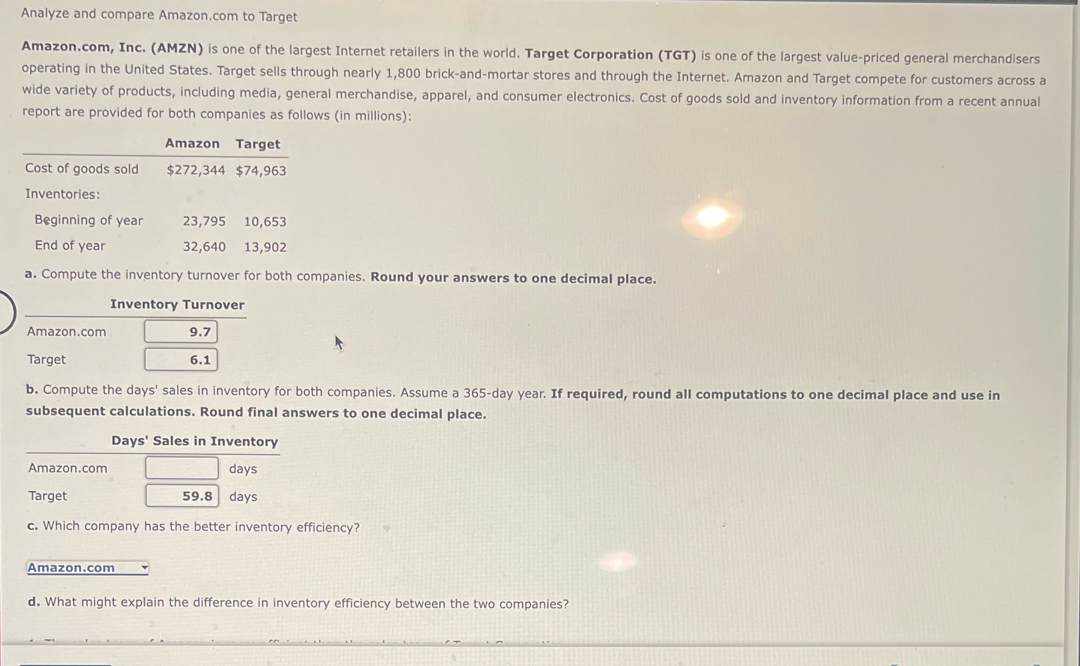  Analyze and compare Amazon.com to Target Amazon.com, Inc. (AMZN) is one