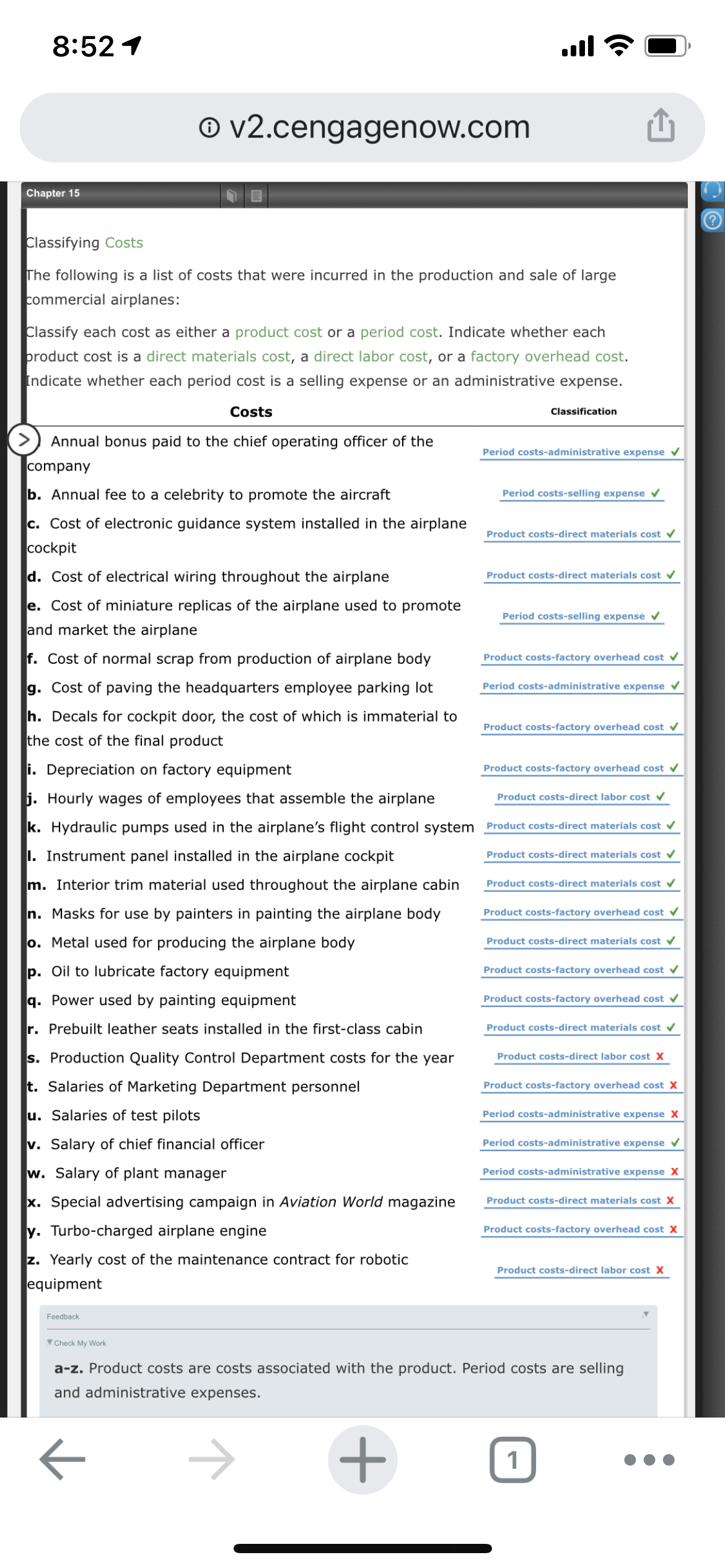Classify each cost as either a product cost or a period cost.