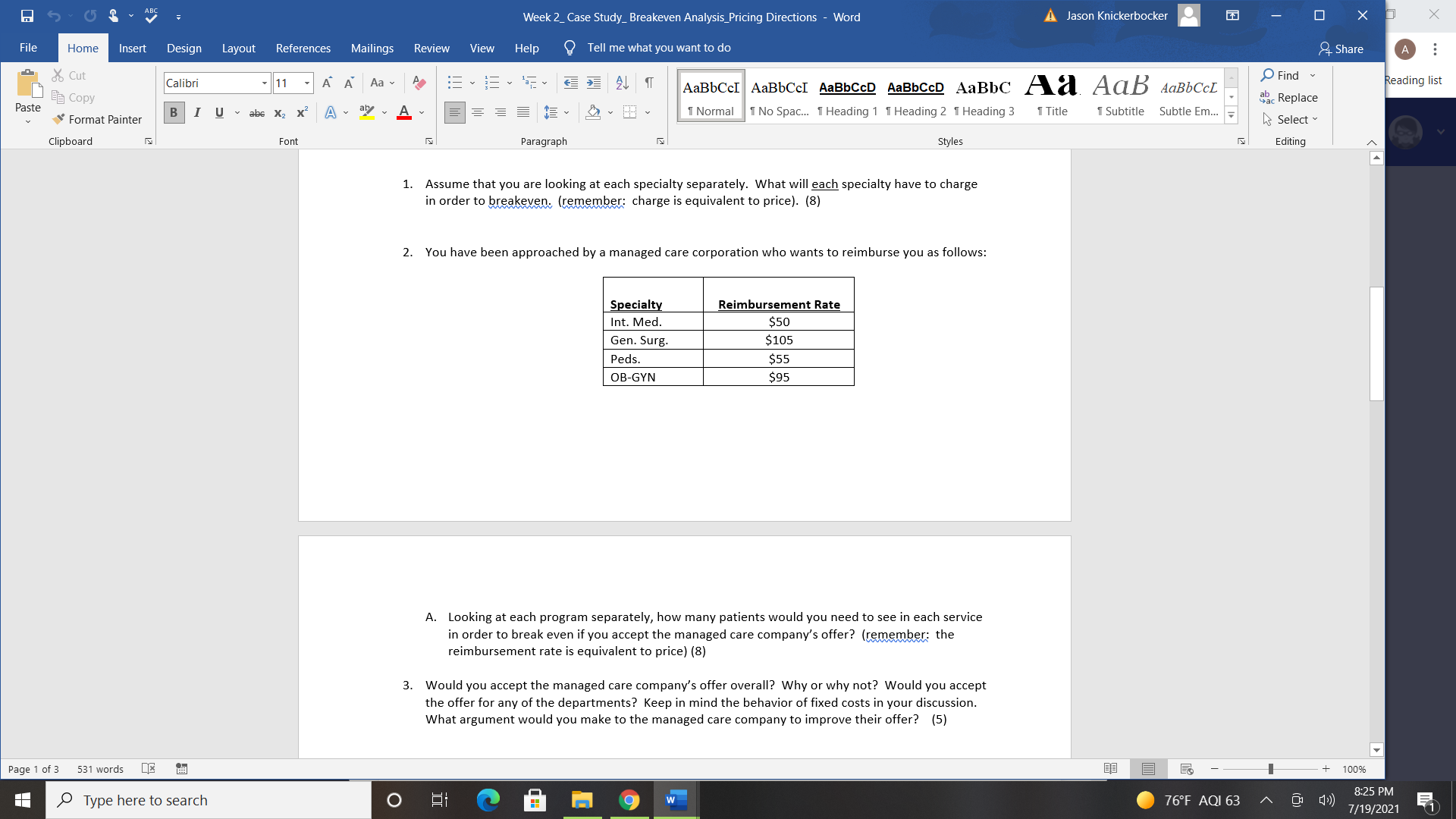  Week 2_ Case Study_ Breakeven Analysis_Pricing Directions - Word A Jason