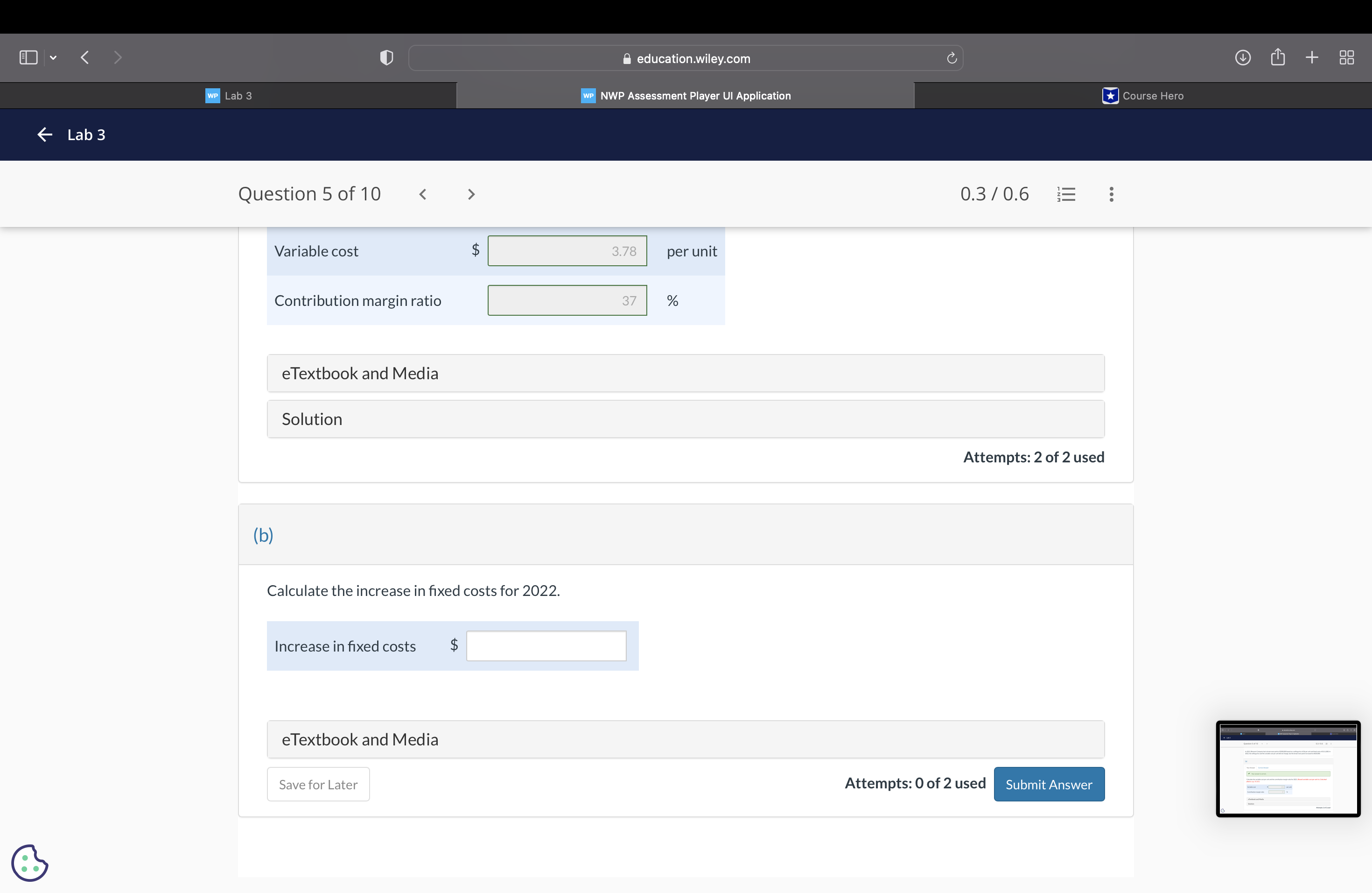 'E E In 2021, Blossom Company had a breakeeven point of $300,000
