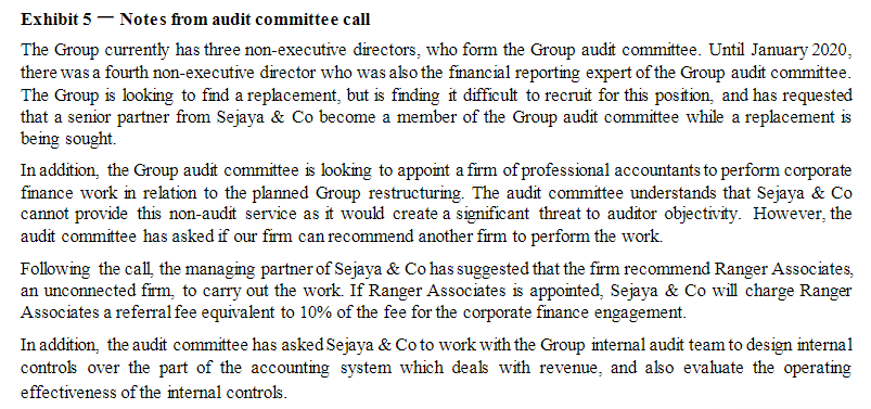  Exhibit 5 Notes from audit committee call The Group currently has