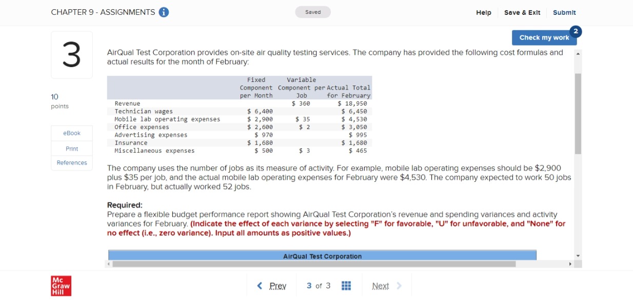  CHAPTER 9 - ASSIGNMENTS Saved Help Save & Exit Submit Check