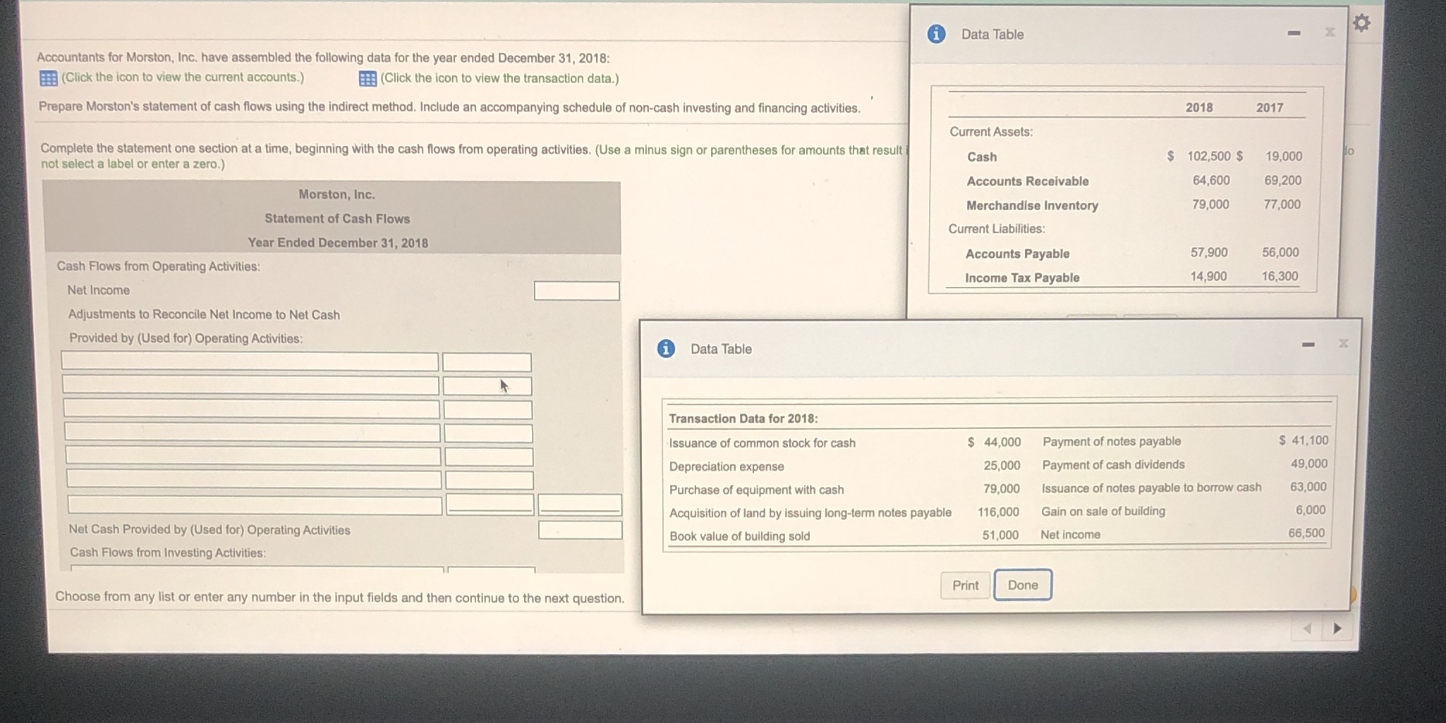 Please complete a statement of cash flow i Data Table X Accountants