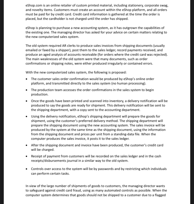 I need help with this case study eShop.com is an online retailer