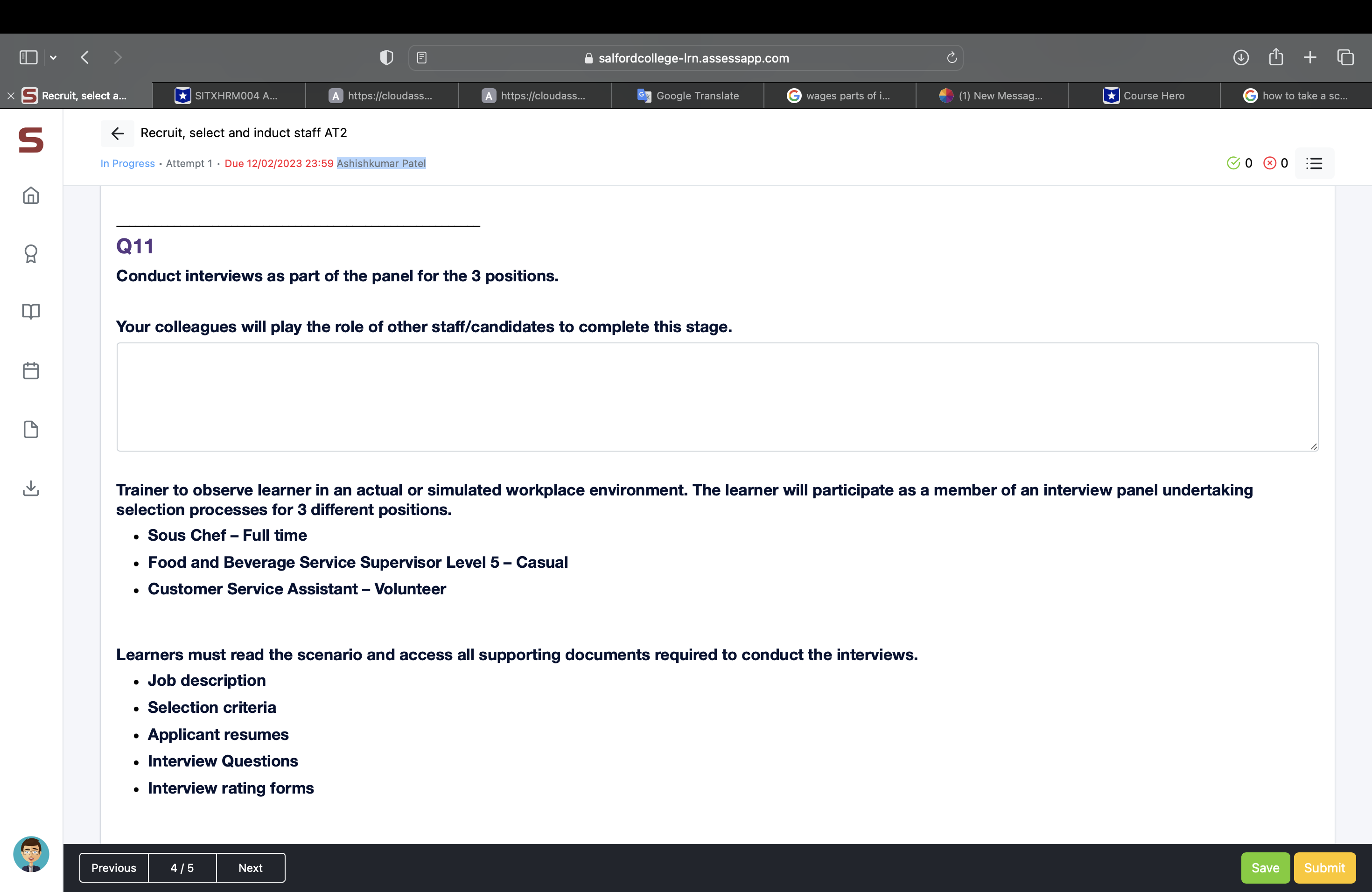Recruit, select a... SITXHRM004 A... https://cloudass... https://cloudass... a salfordcollege-lrn.assessapp.com Google Translate wages