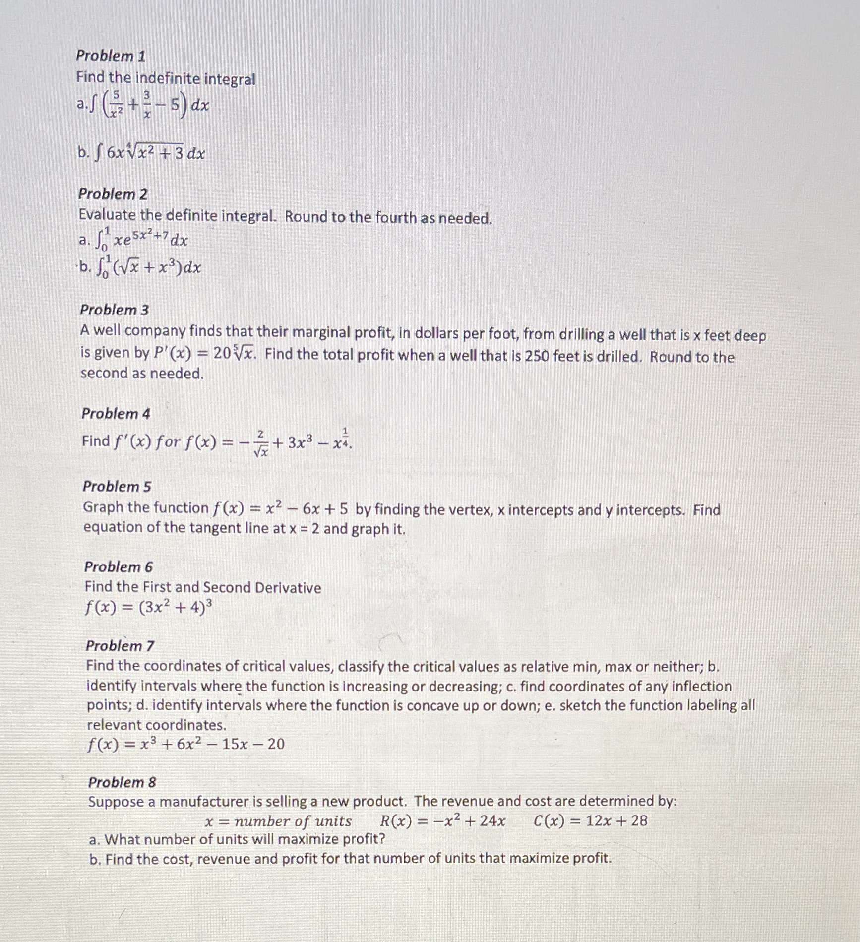 Problem 1 Find the indefinite integral a. J ( 2 +