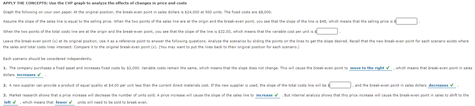 APPLY THE CONCEPTS: Use the CVP graph to analyze the effects