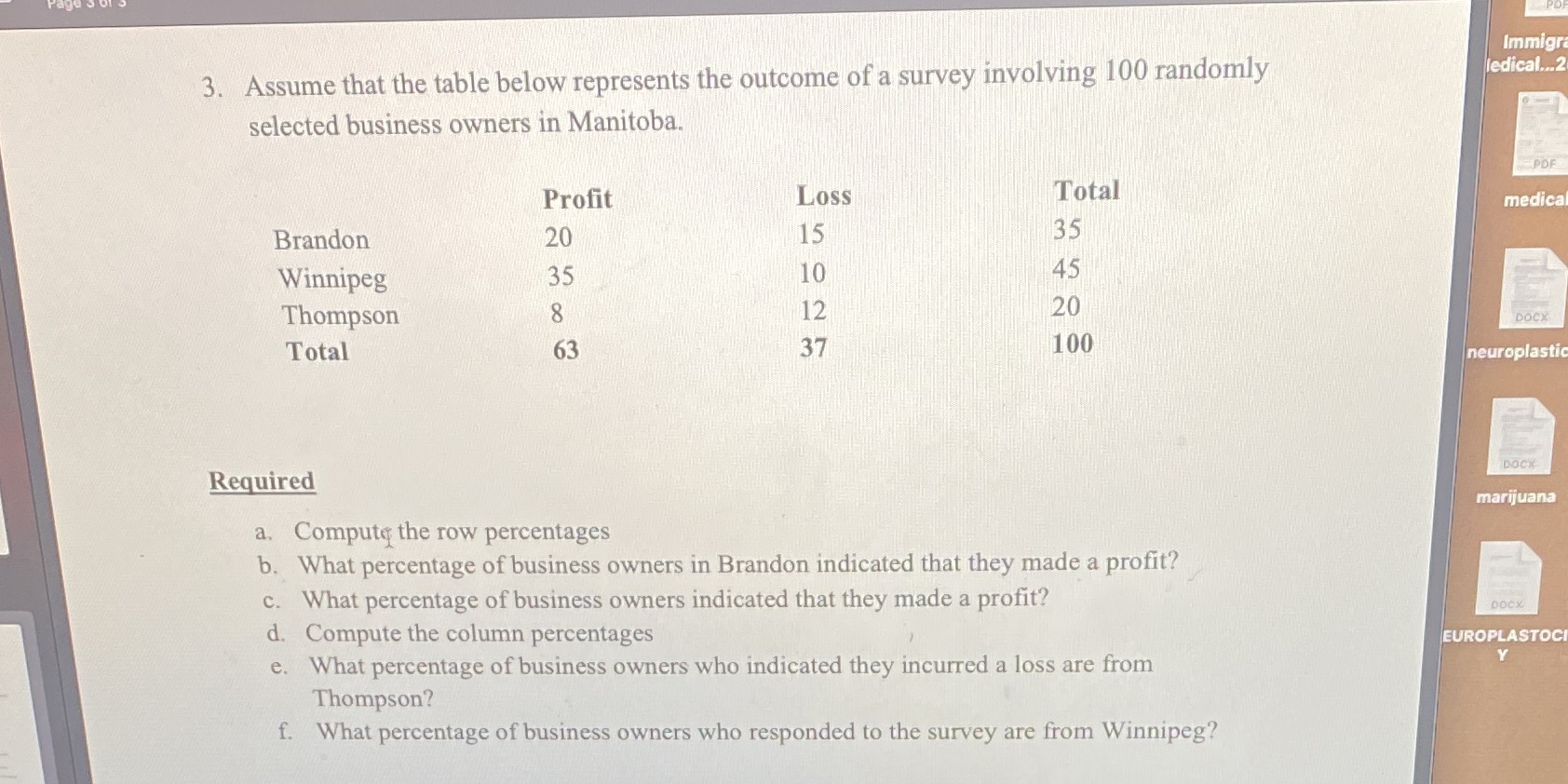Managerial statistics Immigra 3. Assume that the table below represents the outcome