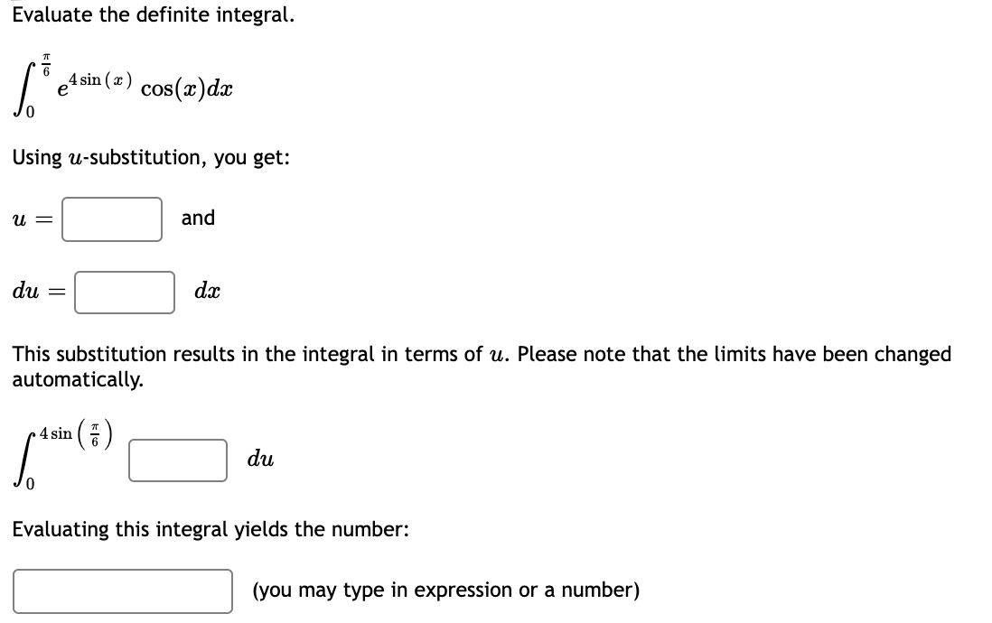 du Evaluating this integral yields the number: (you may type in expression