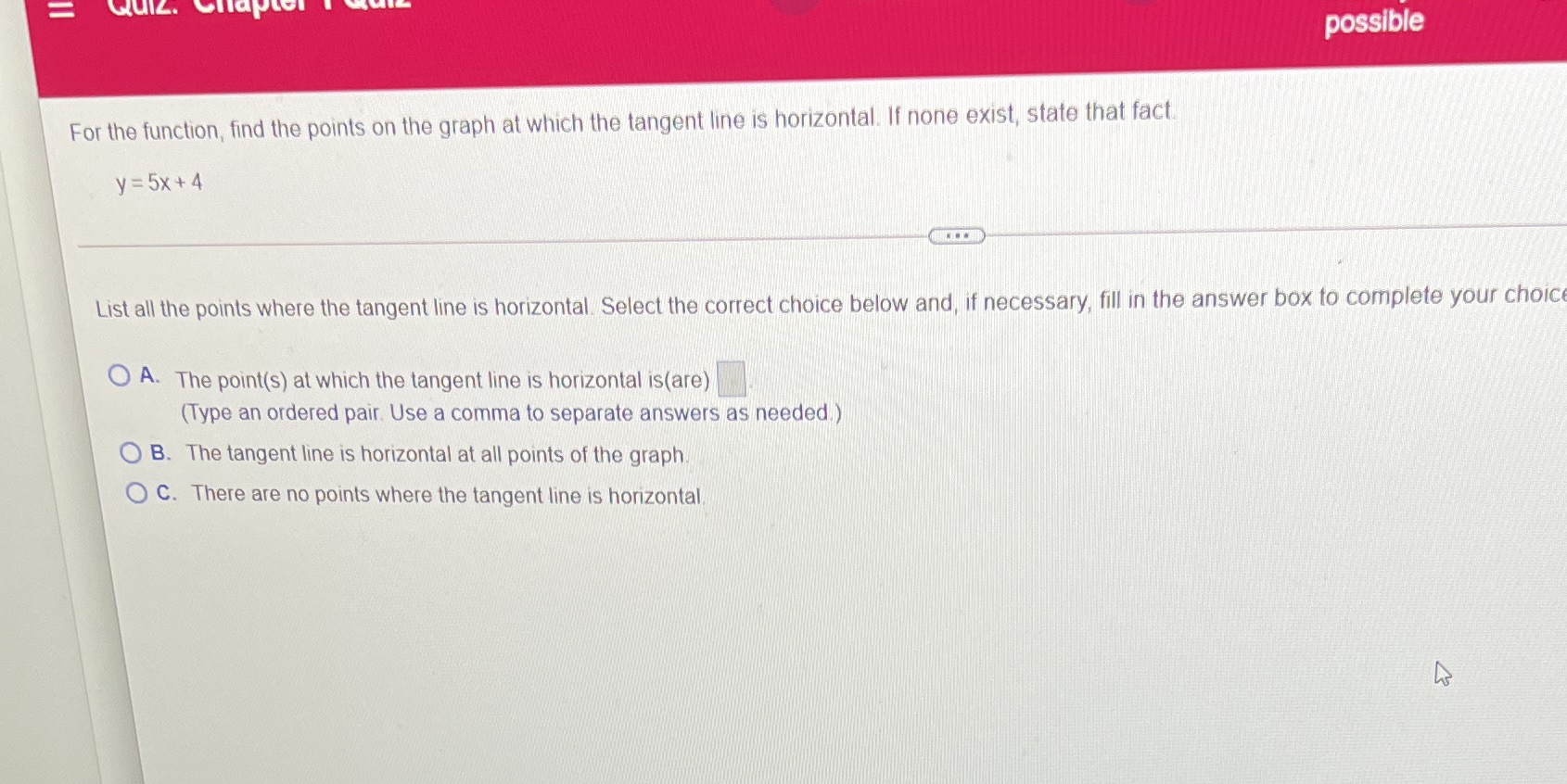 Quiz. ellapier possible For the function, find the points on the