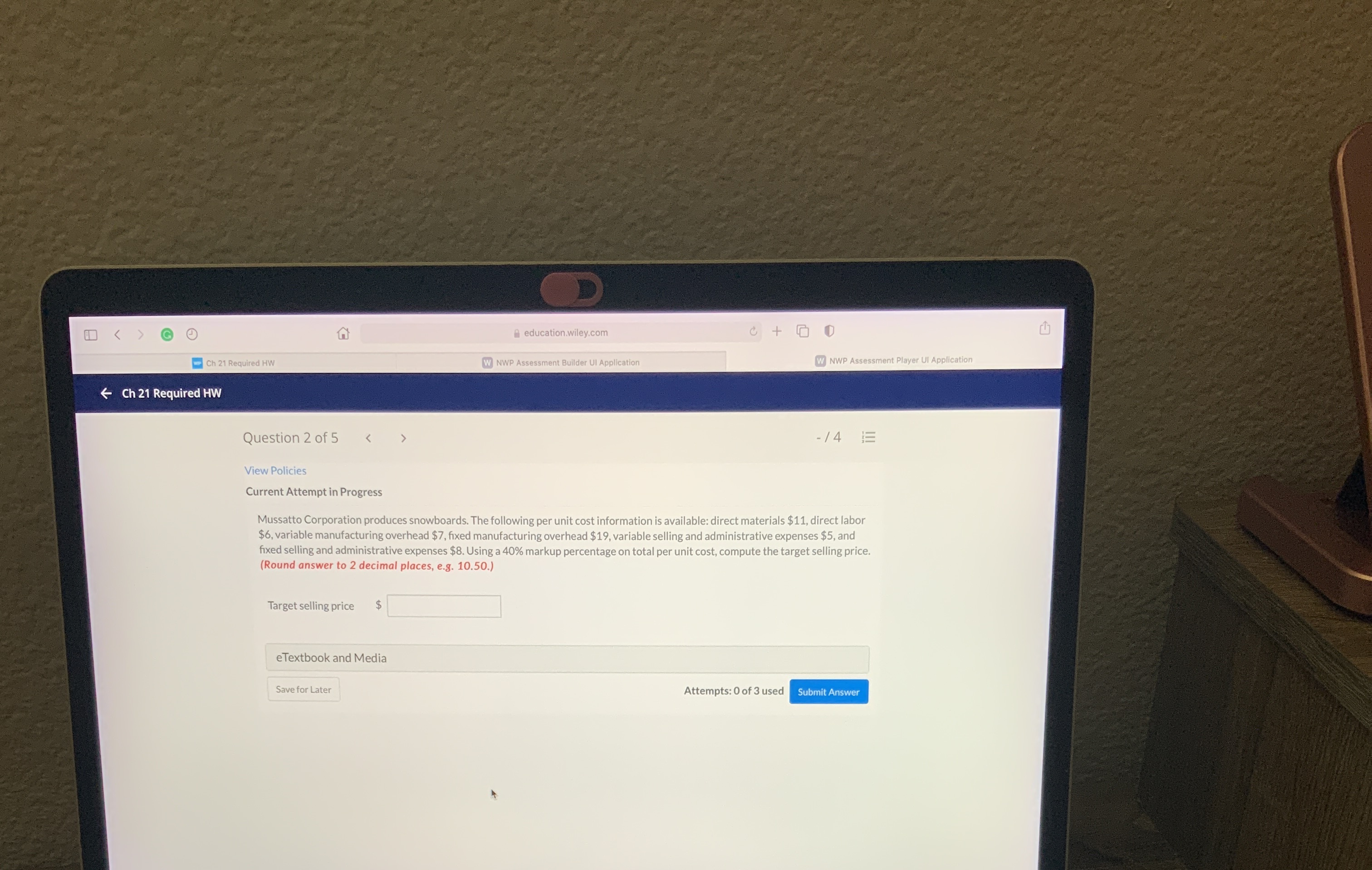 2. D [ GO education.wiley.com C +0 we Ch 21 Required HW