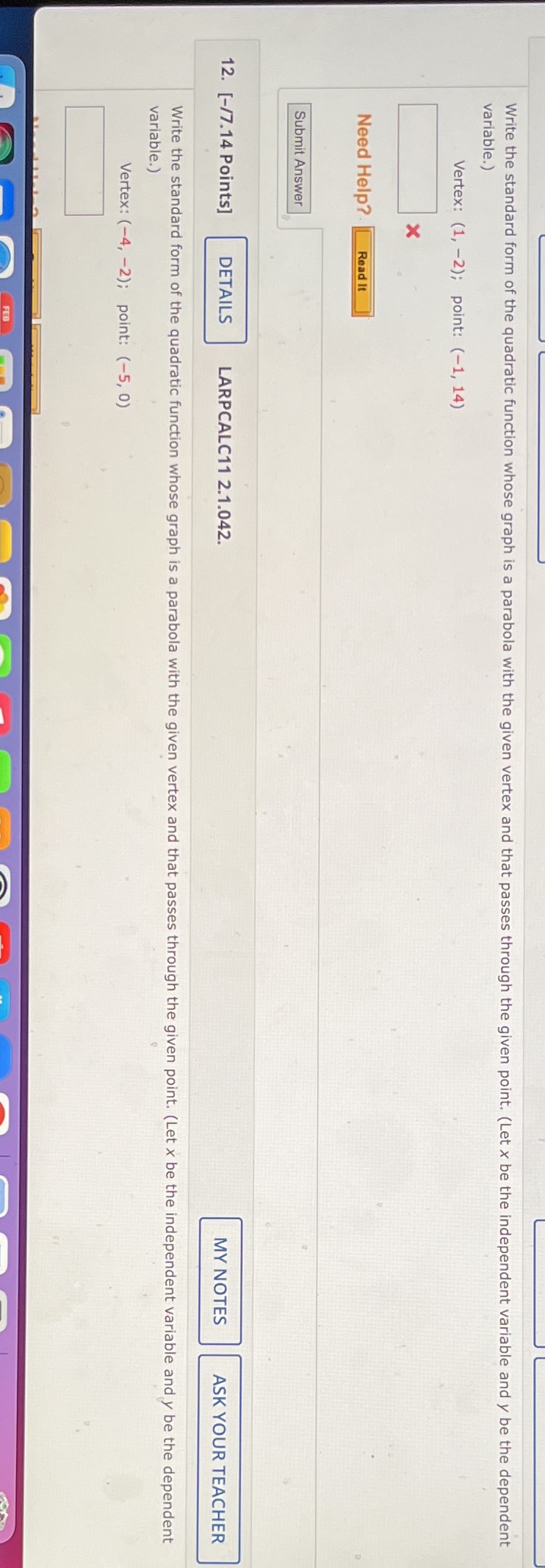  Write the standard form of the quadratic function whose graph is