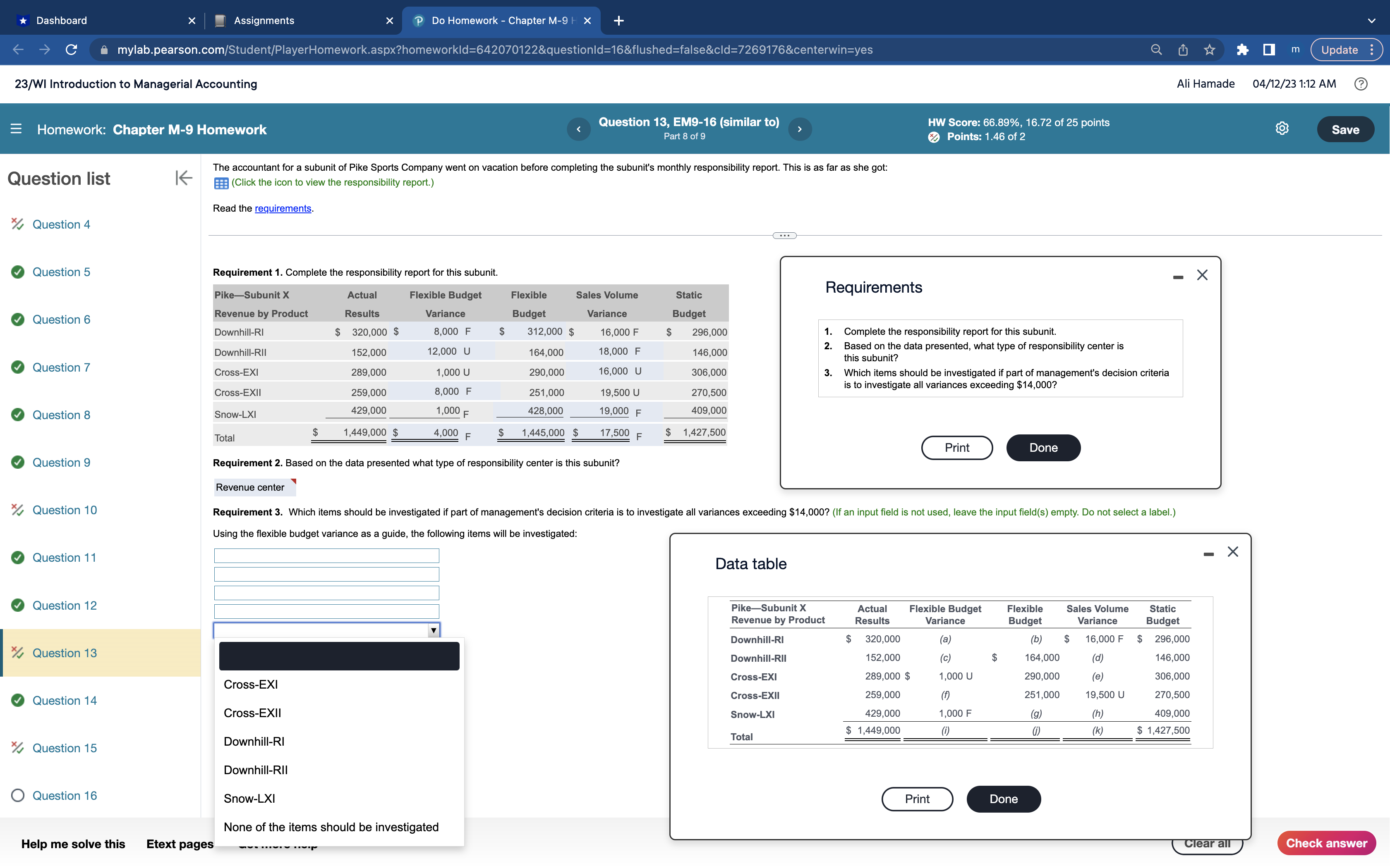  *Dashboard X Assignments P Do Homework - Chapter M-9 - X