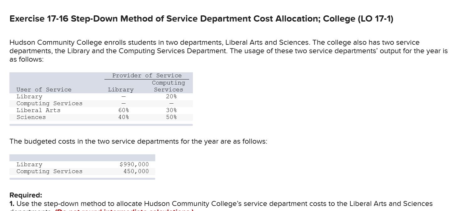 would like help understanding how to calculate the attached Exercise 17-16 Step-Down
