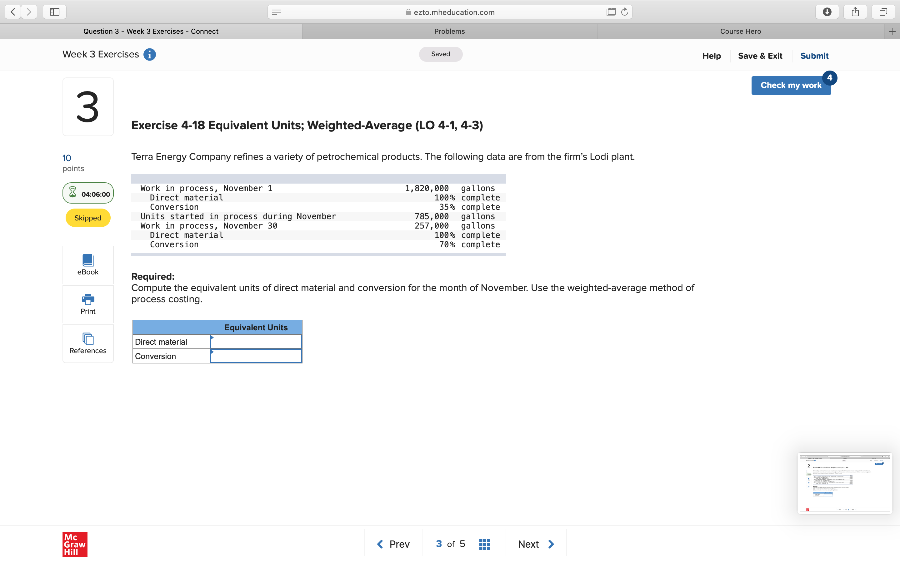  ezto.mheducation.com Question 3 - Week 3 Exercises - Connect Problems Course