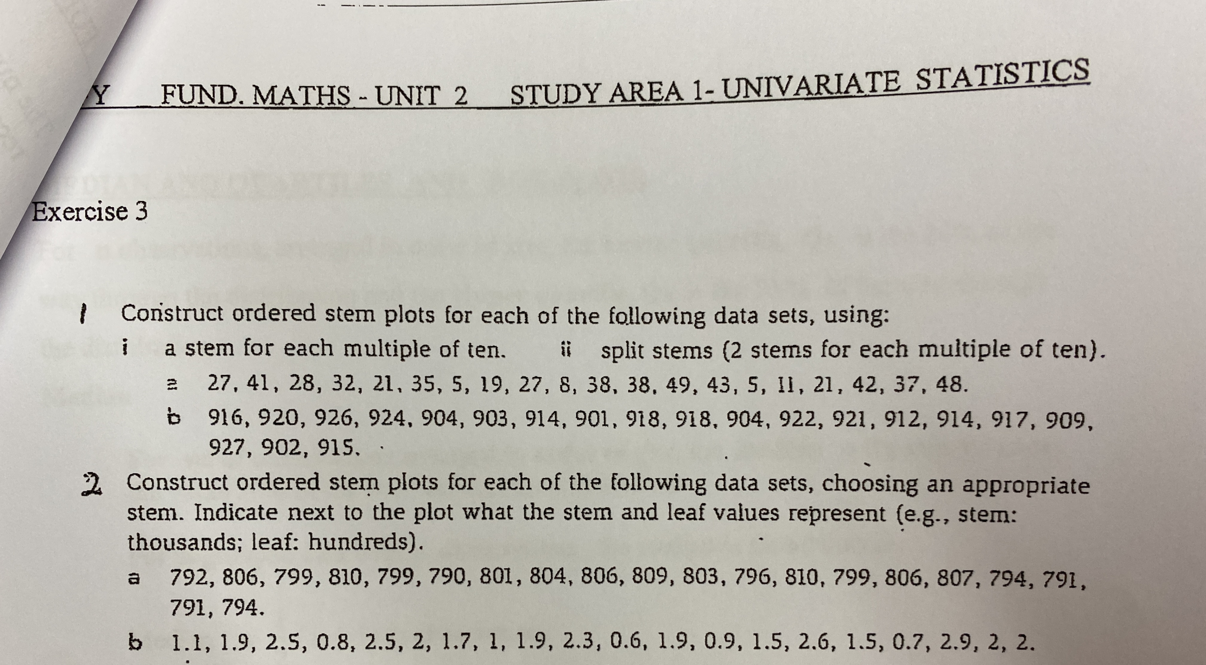  Y FUND. MATHS - UNIT 2 STUDY AREA 1- UNIVARIATE STATISTICS