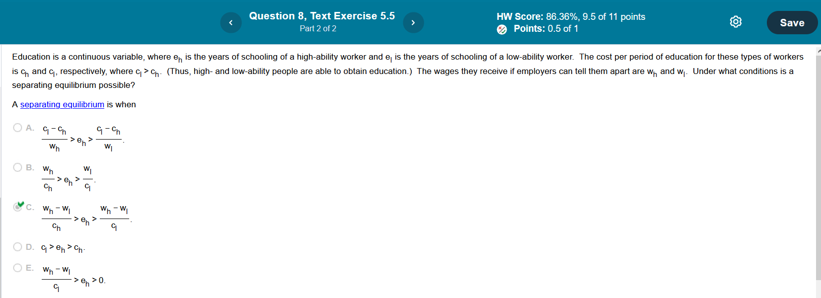 Question 8, Text Exercise 5.5 N HW Score: 86.36%, 9.5 of