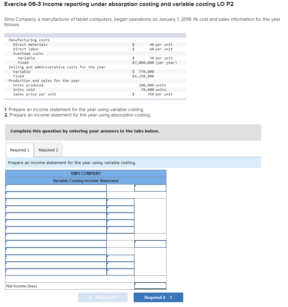 I need help with this managerial accounting question... Exercise 06-3 Income reporting