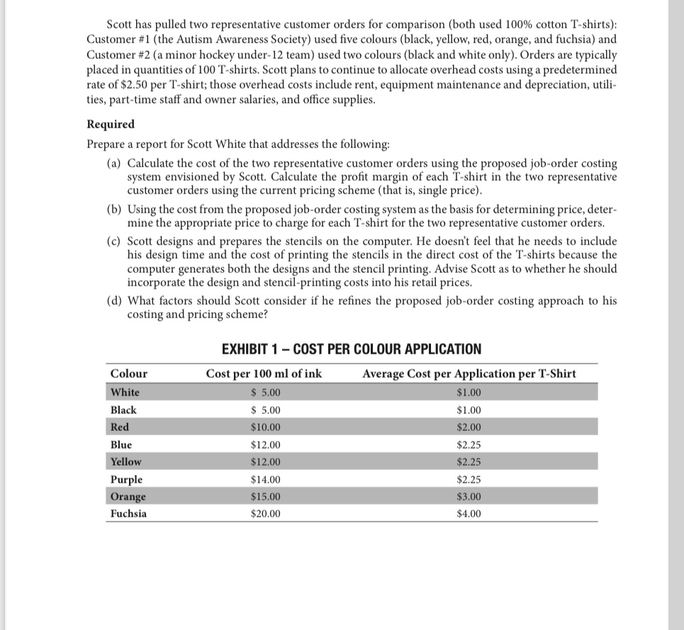  Scott has pulled two representative customer orders for comparison {both used