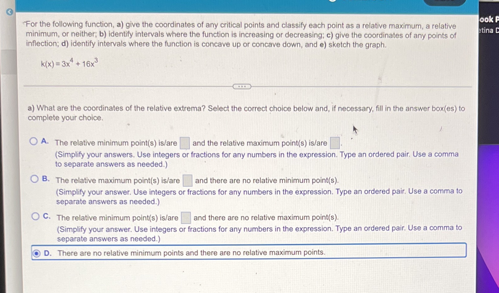 ook P "For the following function, a) give the coordinates of