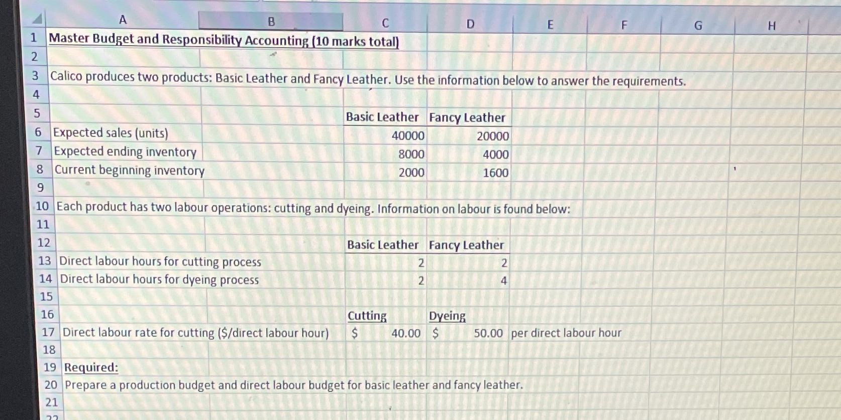 A B C D E F G H 1 Master Budget