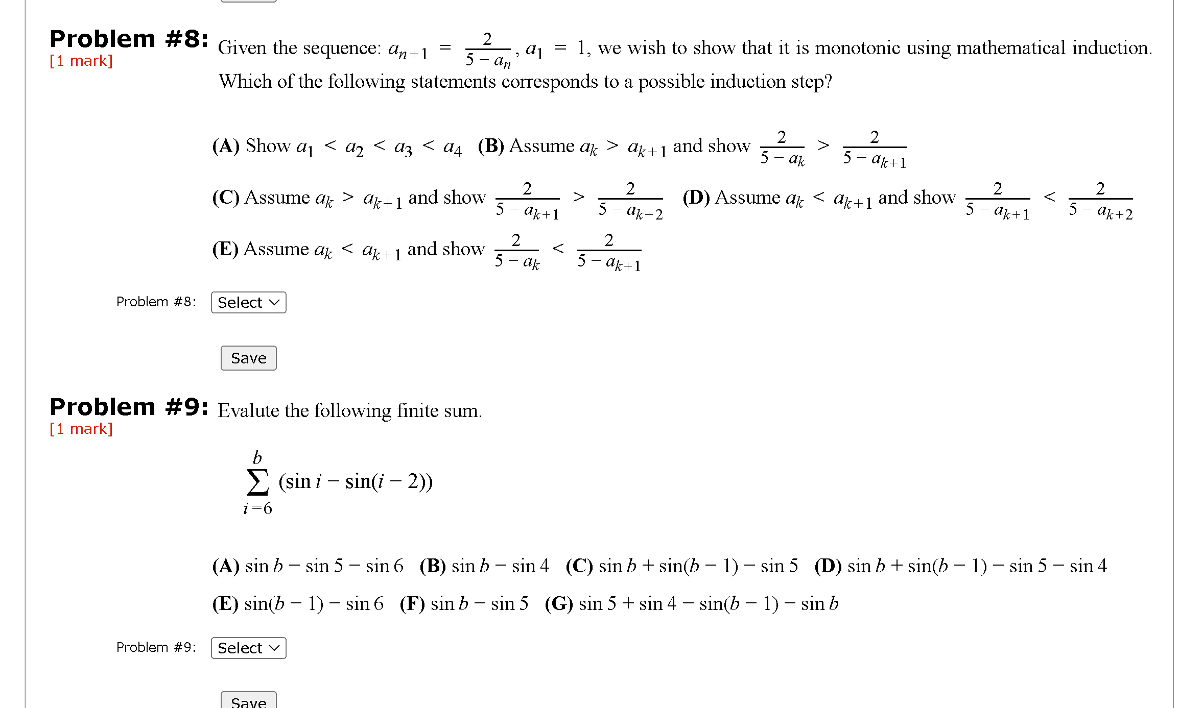 Problem #8: Given the sequence: an+1 - 5 -an 2 a1
