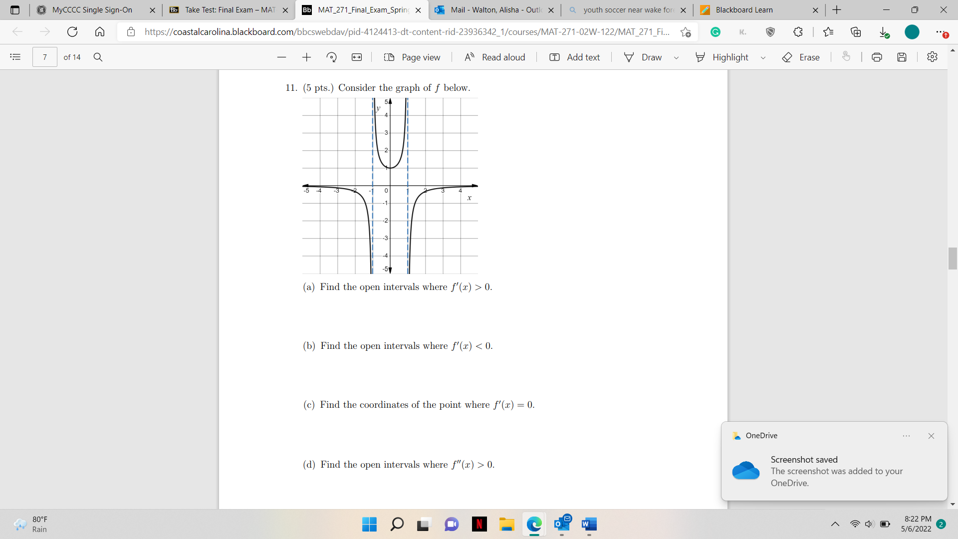  @ MyCCCC Single Sign-On X Bb Take Test: Final Exam -