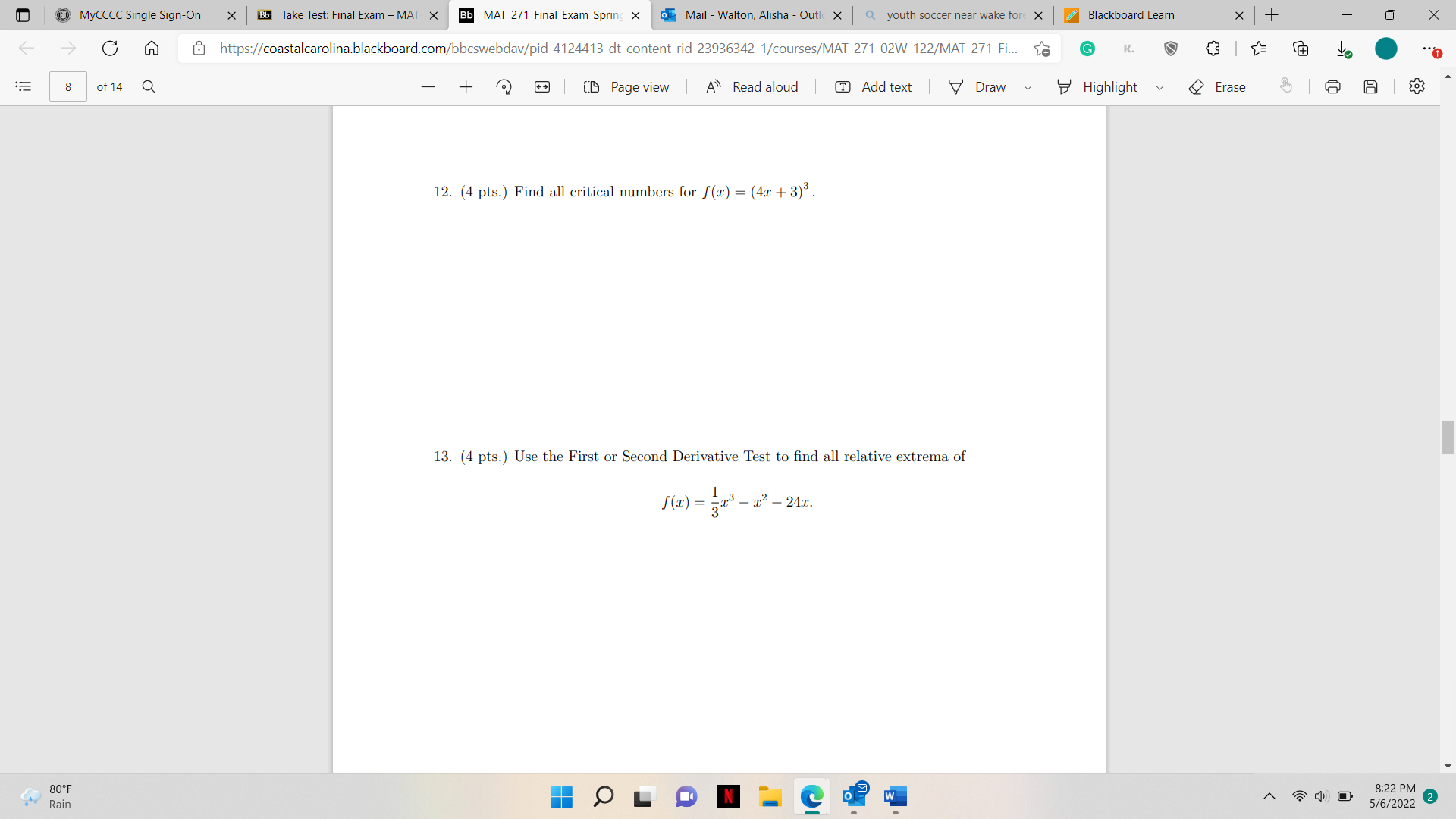 MAT X Bb MAT_271_Final_Exam_Spring X Mail - Walton, Alisha - Outlc X