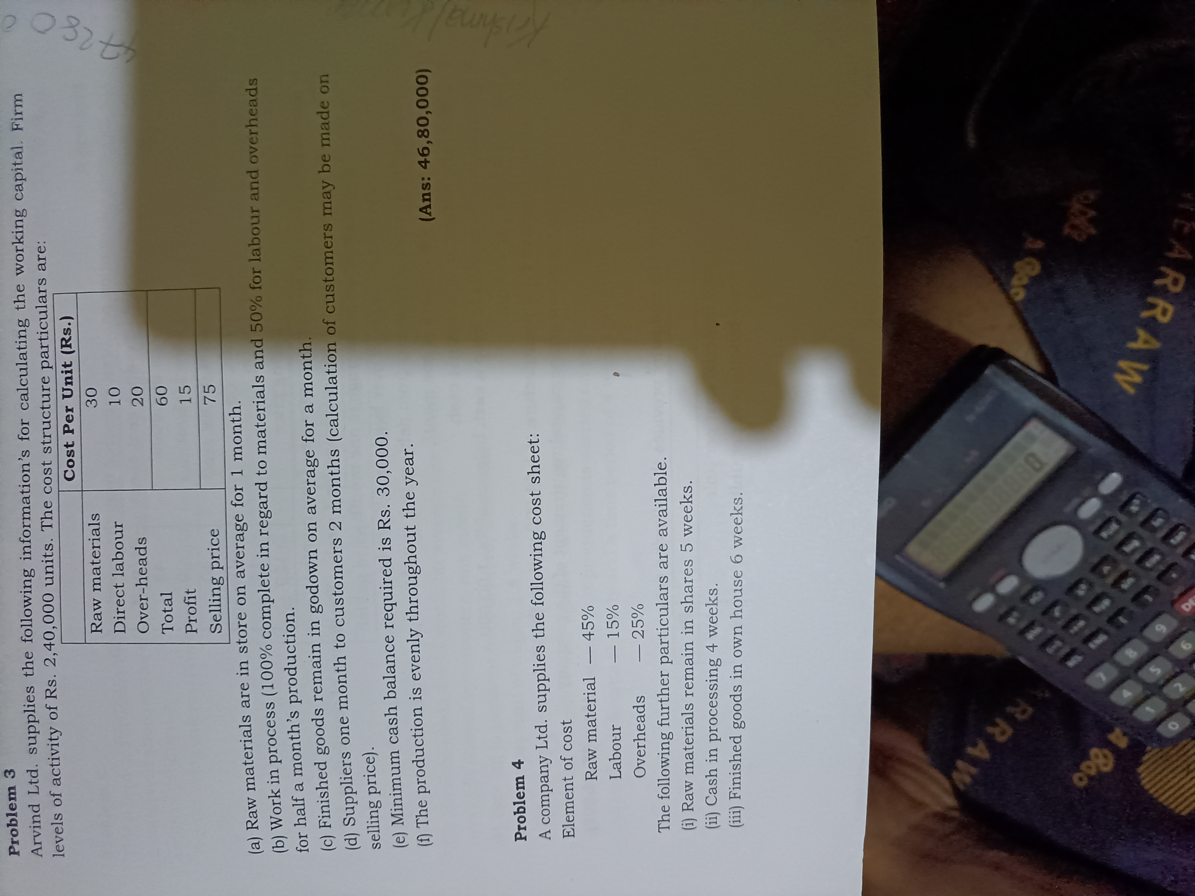 Problem 3 Arvind Ltd. supplies the following information's for calculating the