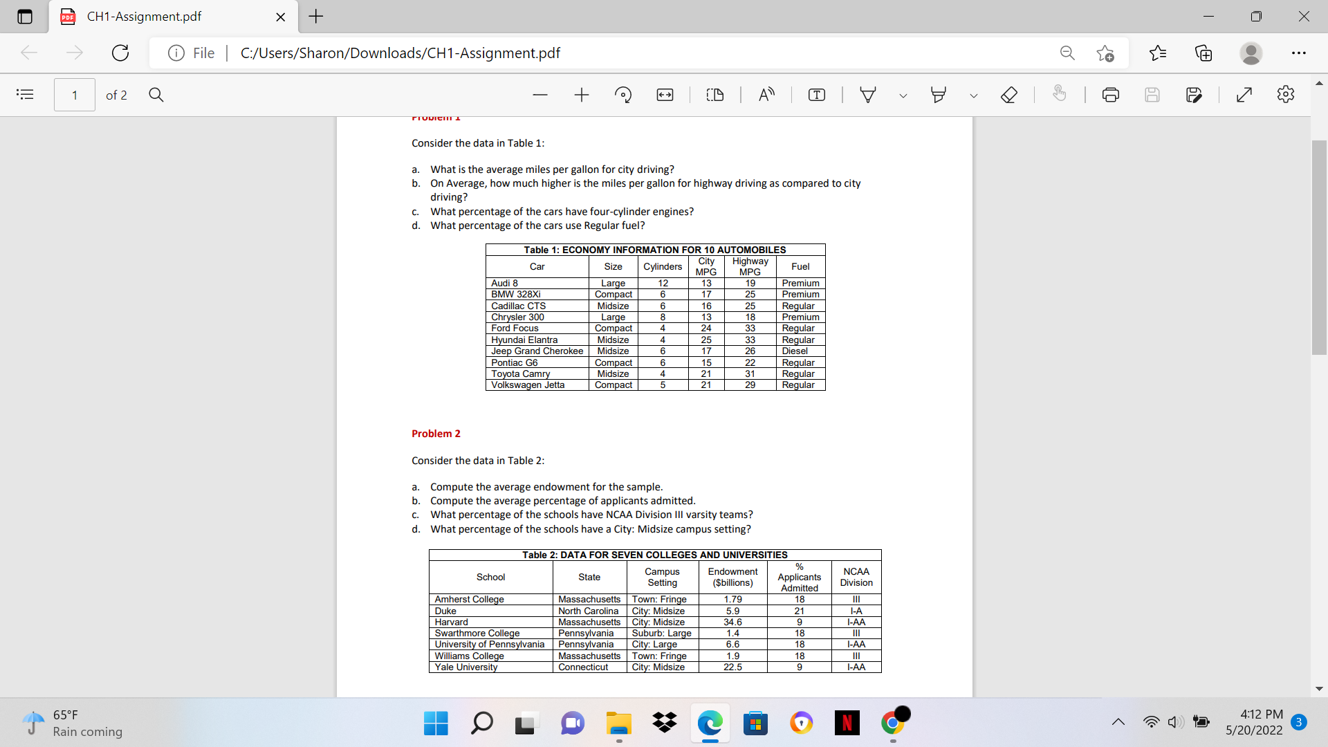 of 2 Q + K7 State whether each of the following variables