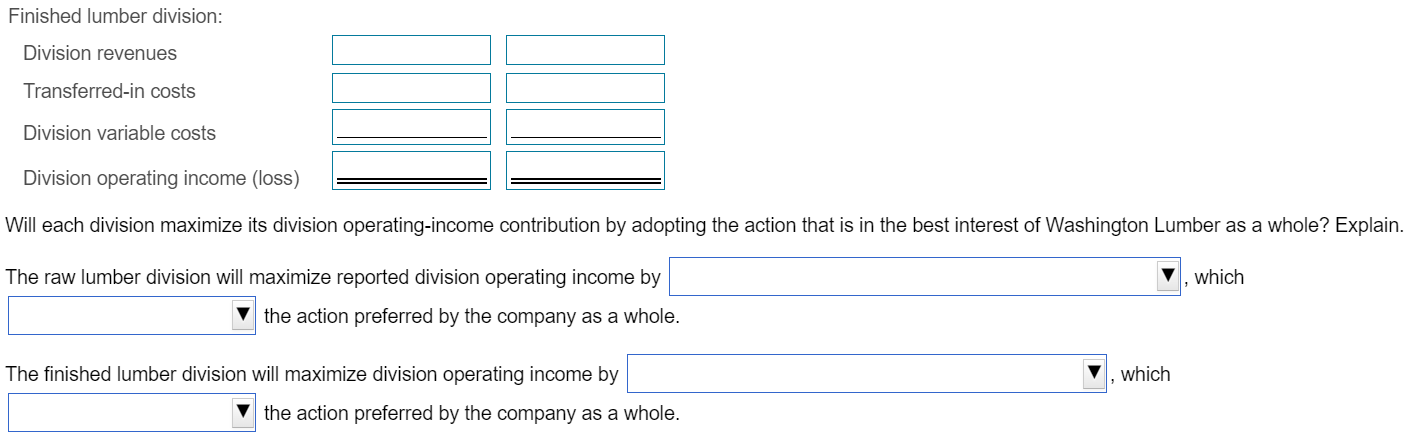 Lumber as a whole? Explain. 3. Assume that internal transfers are made