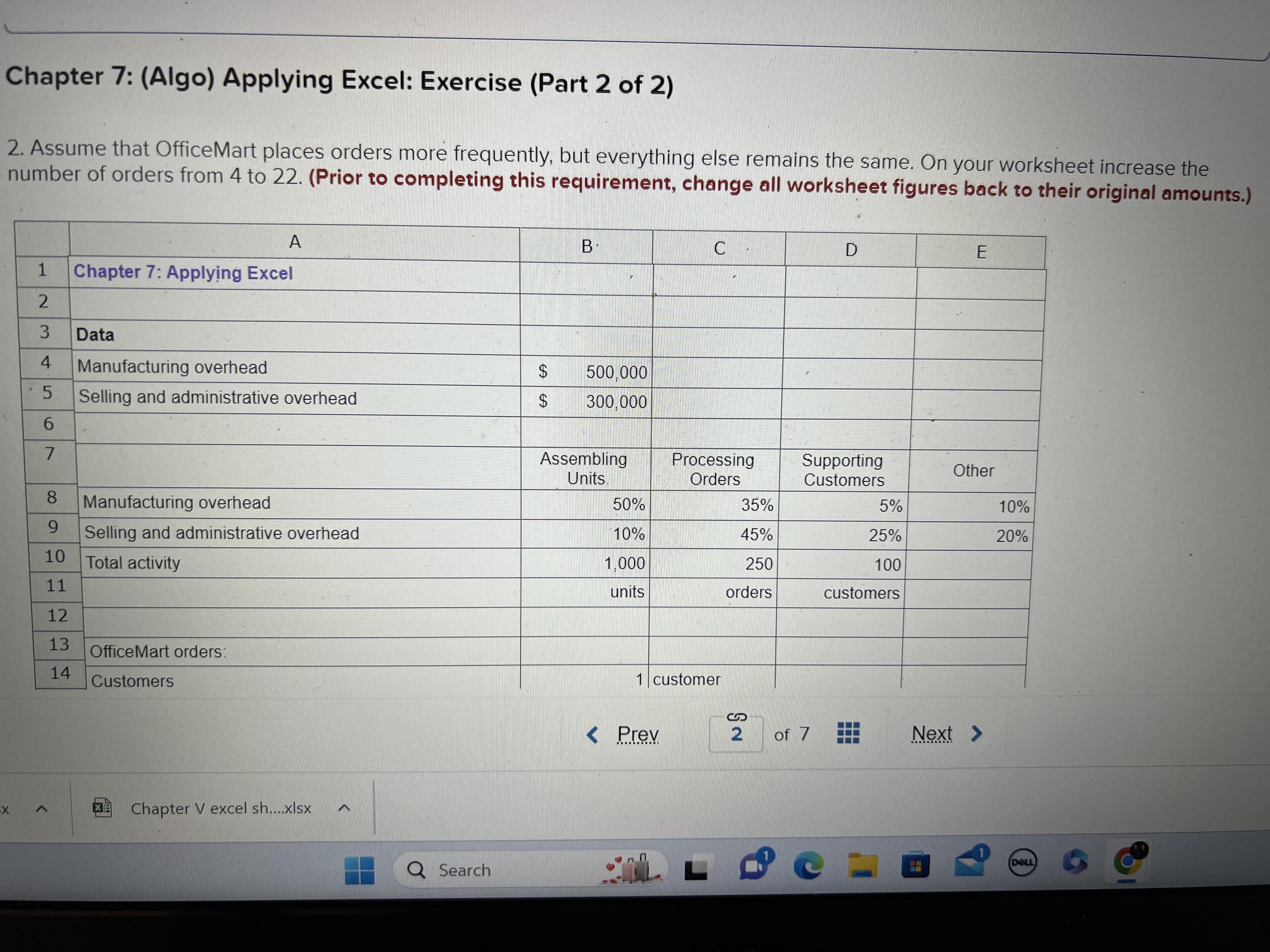 Other Manufacturing overhead 50% 35% 5% 10% Selling and administrative overhead 10%
