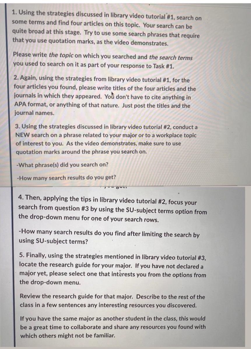 I have an assignment which is called an Exercises on library tutorials