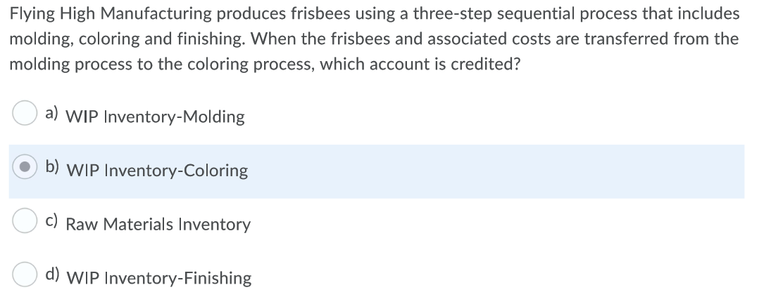 Flying High Manufacturing produces frisbees using a three-step sequential process that