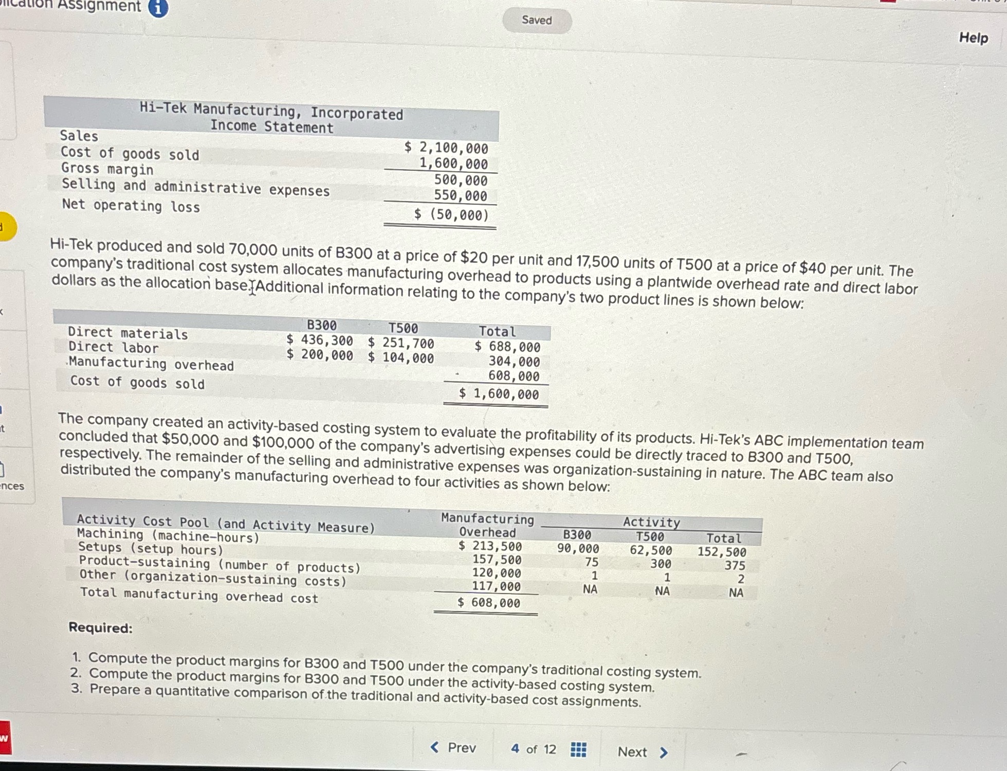 on Assignment i Saved Help Hi-Tek Manufacturing, Incorporated Income Statement Sales