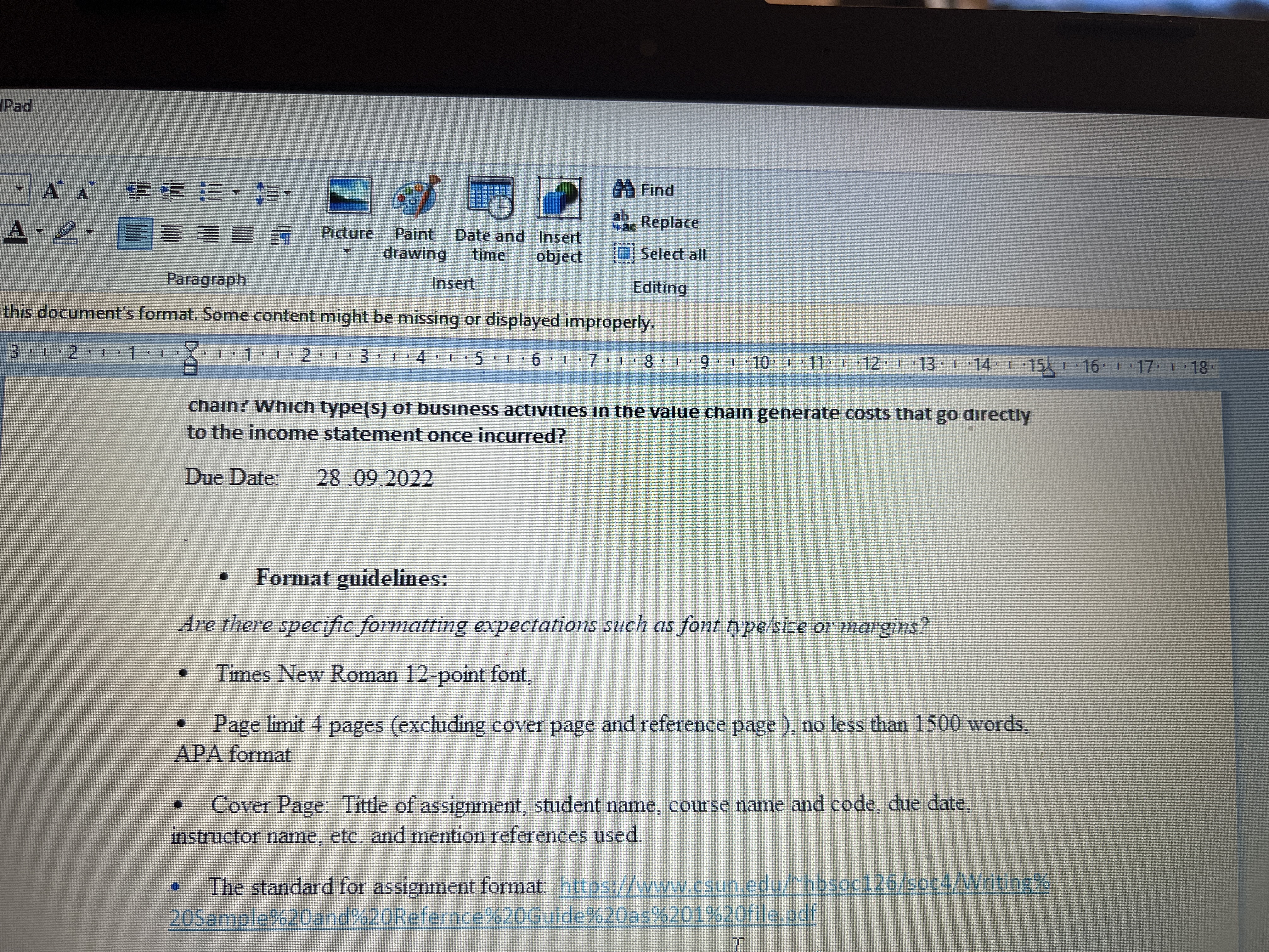 Select all Paragraph Insert Editing nt's format. Some content might be missing