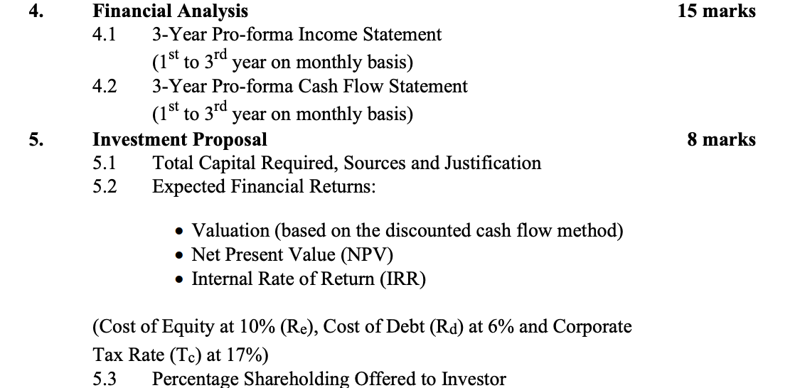 4. Financial Analysis 15 marks 4.1 3-Year Pro-forma Income Statement (15t