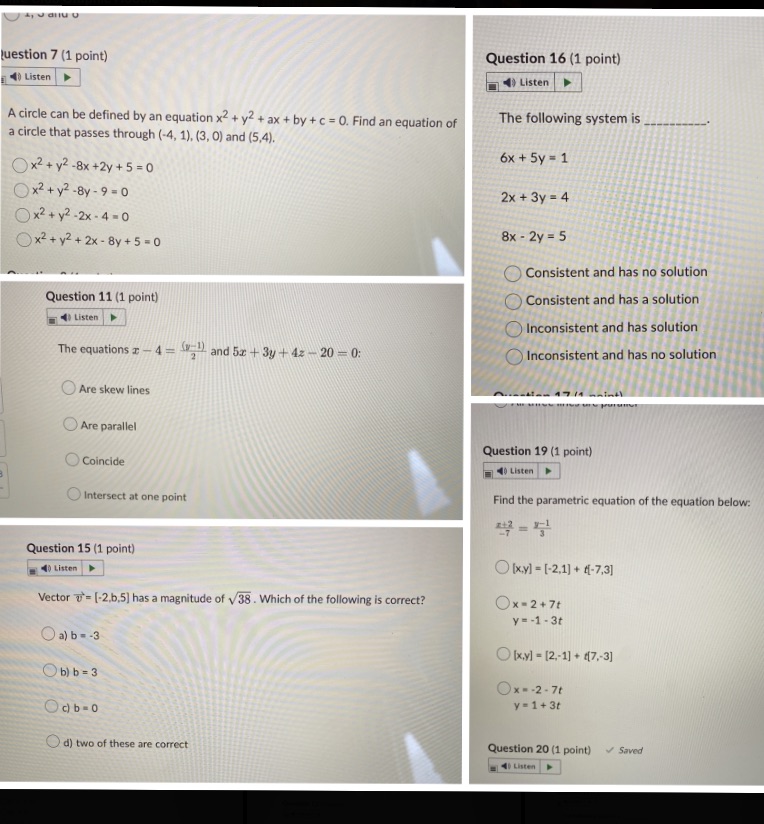 How would I answer the following vector intersection questions? question 7 (1