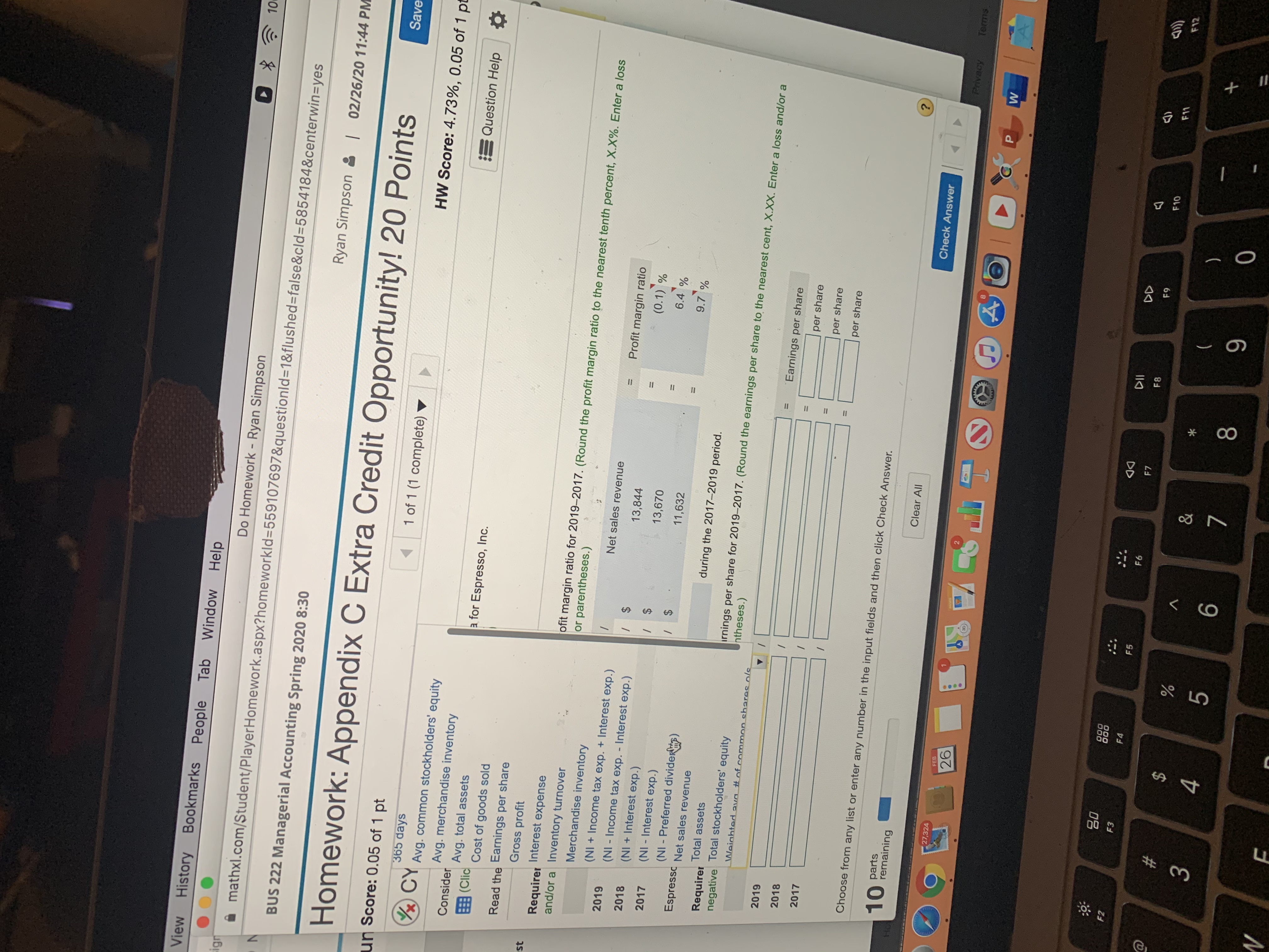 HW Score: 4.73 milartal Questi our-ye i Financial Data X ew the