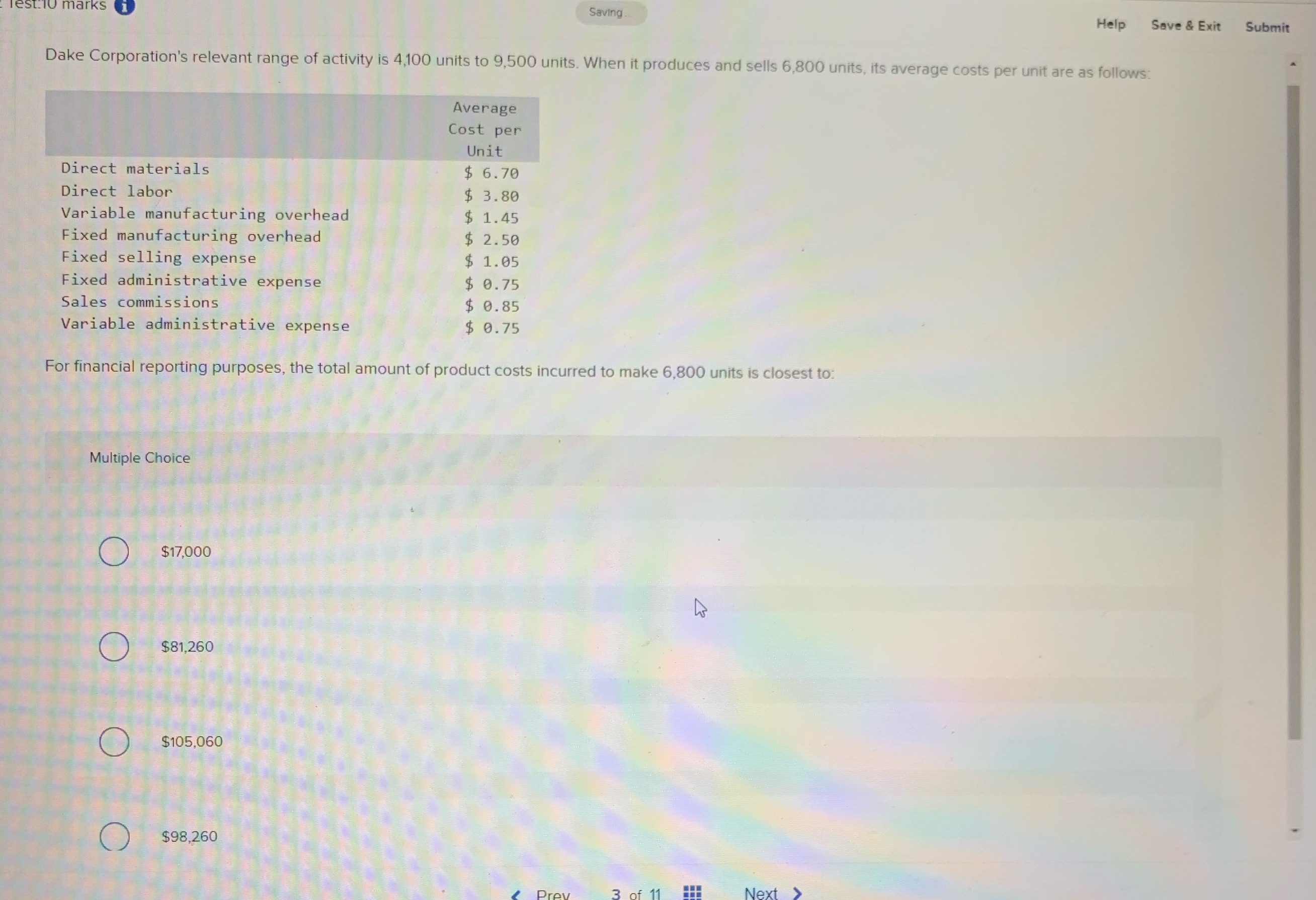  lest: marks Saving Help Save & Exit Submit Dake Corporation's relevant