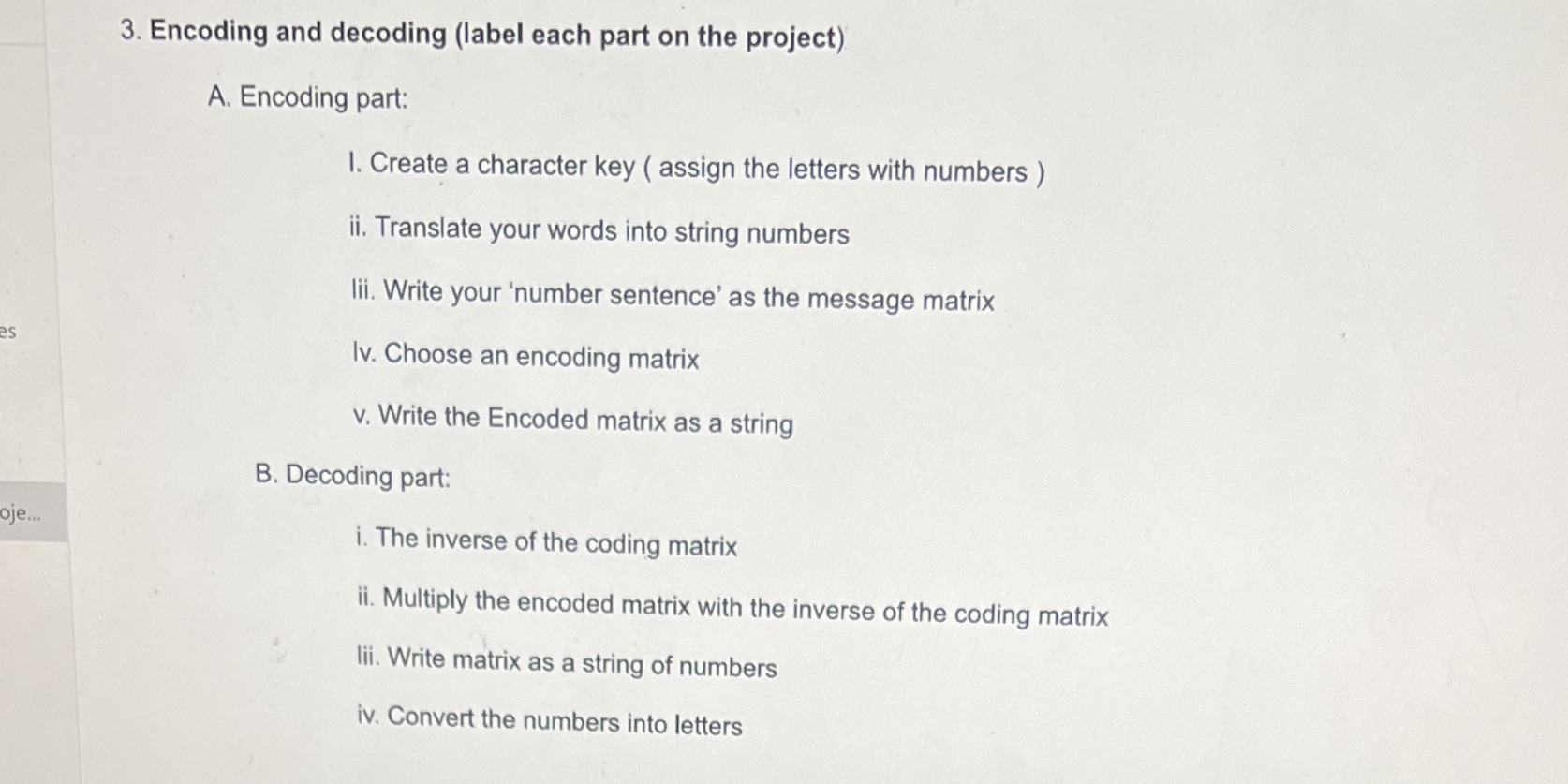 3. Encoding and decoding (label each part on the project) A.
