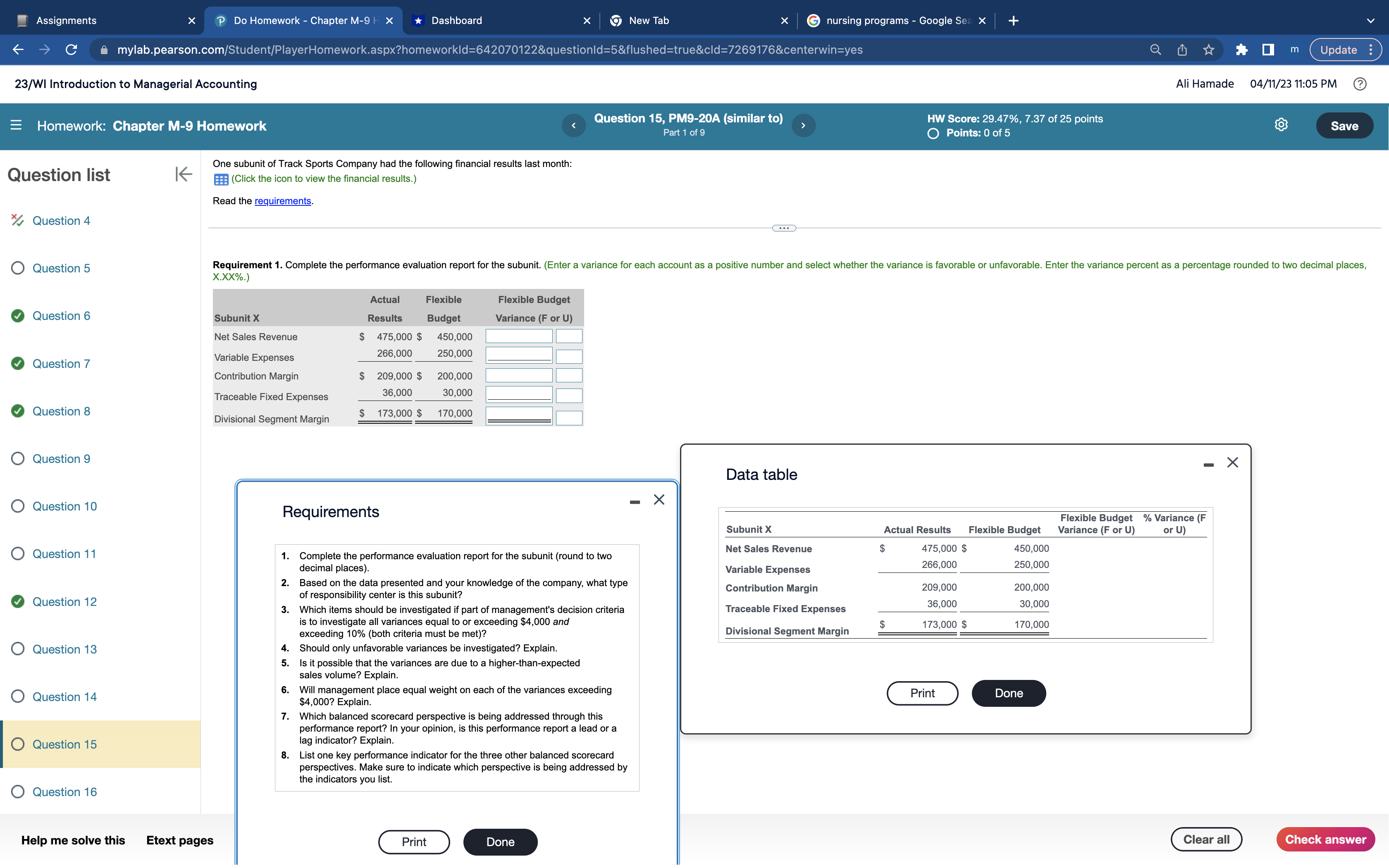  Assignments X P Do Homework - Chapter M-9 > Dashboard X