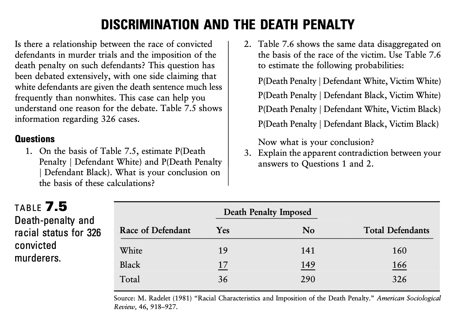 Please, help me solving these three questions. DISCRIMINATION AND THE DEATH PENALTY